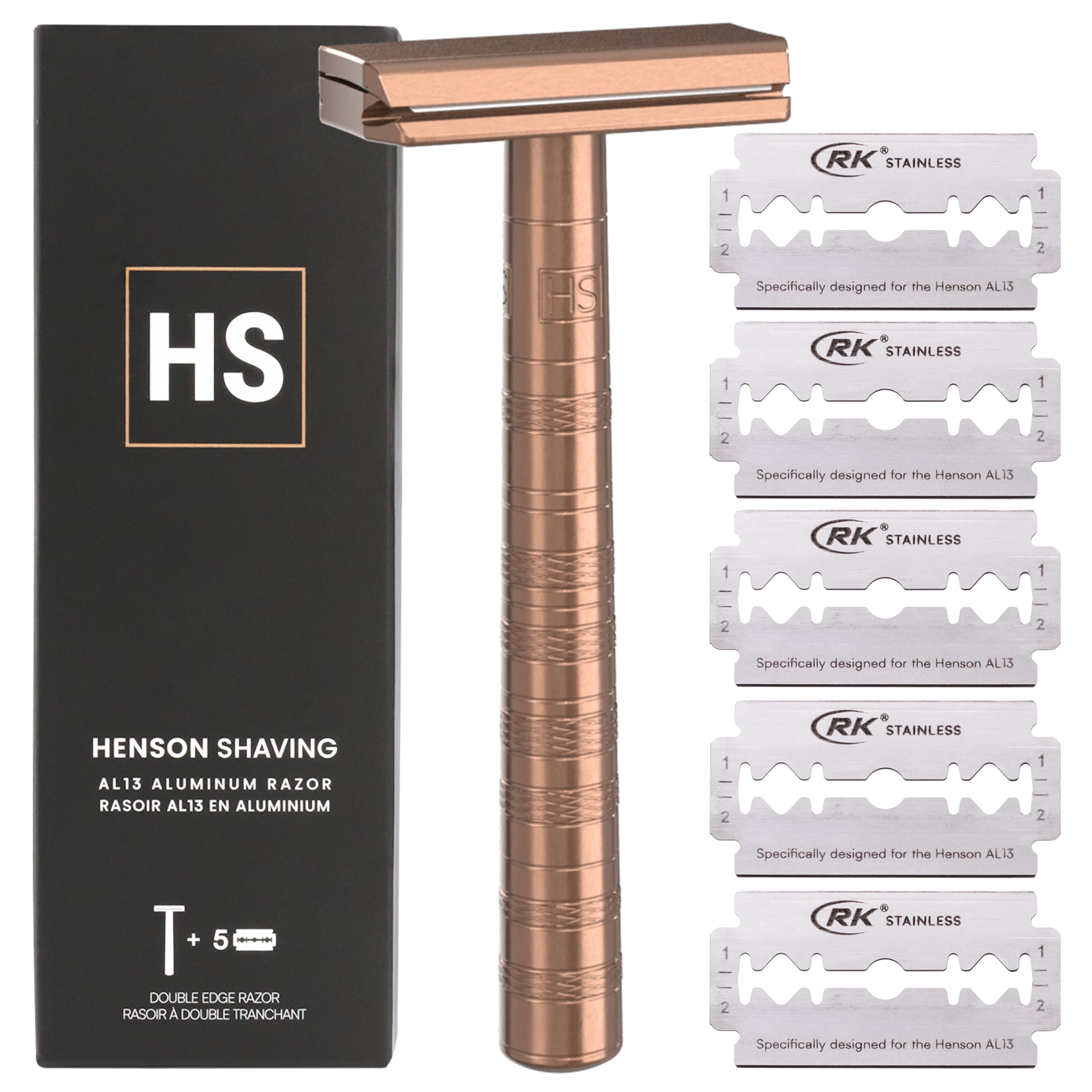 Henson Rasoir Cuivre à double tranche et angle 30° pour une coupe précise.