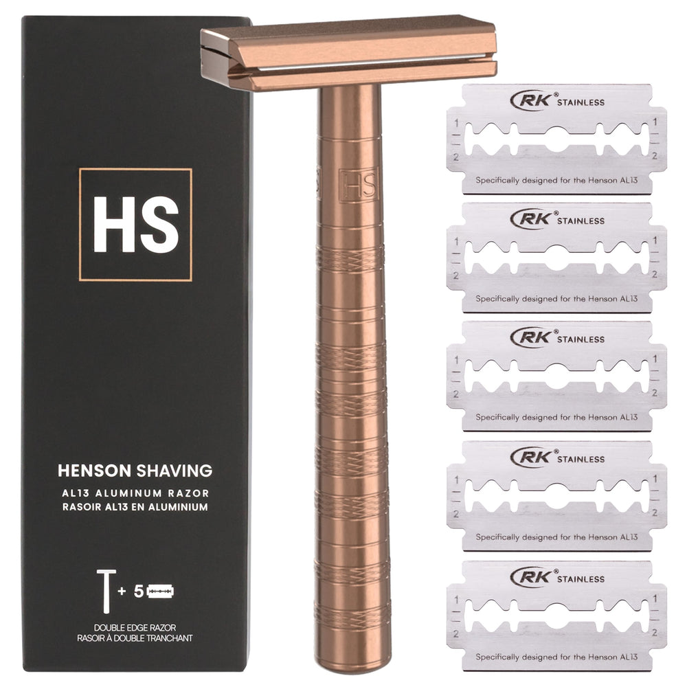 Henson Rasoir Cuivre à double tranche et angle 30° pour une coupe précise.