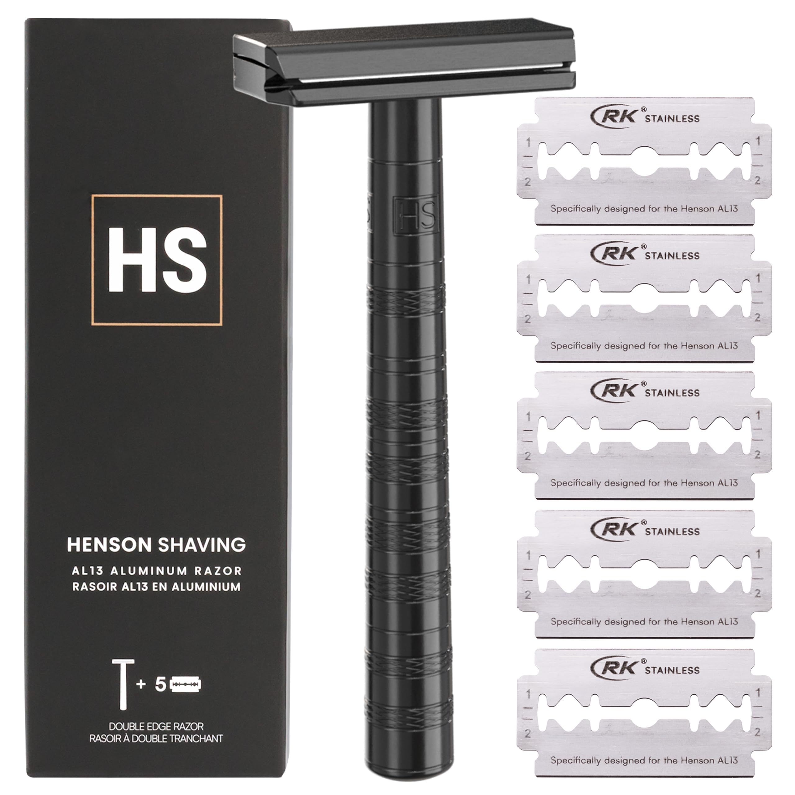 Rasoir Henson Shaving noir ébène sur emballage, pratique et durable pour vos routines.