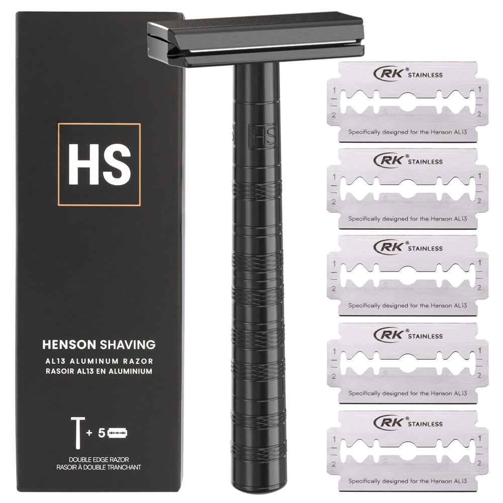 Rasoir Henson Shaving noir ébène sur emballage, pratique et durable pour vos routines.