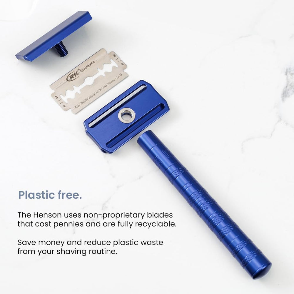 Longueur libre de lame courte du rasoir Henson Shaving, réduction de vibrations.