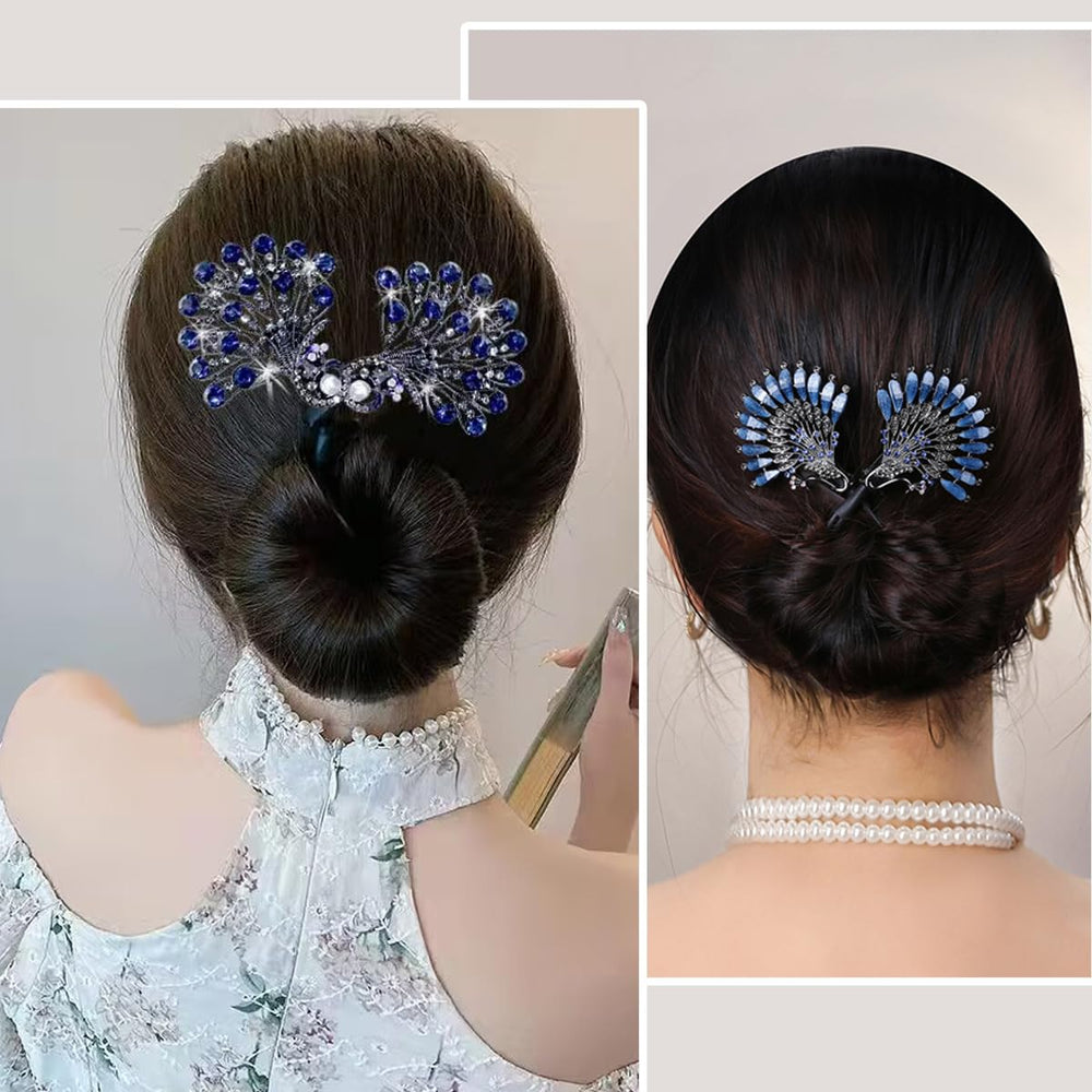 Chignon glamour paon cristal Heogacinlia, deux styles disponibles.