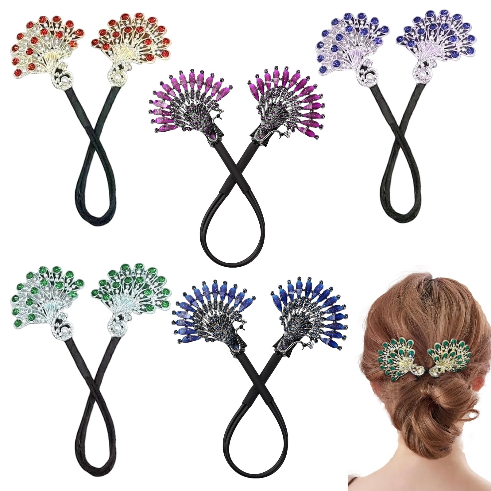Chignon paon cristal Heogacinlia pour une allure élégante en soirée.