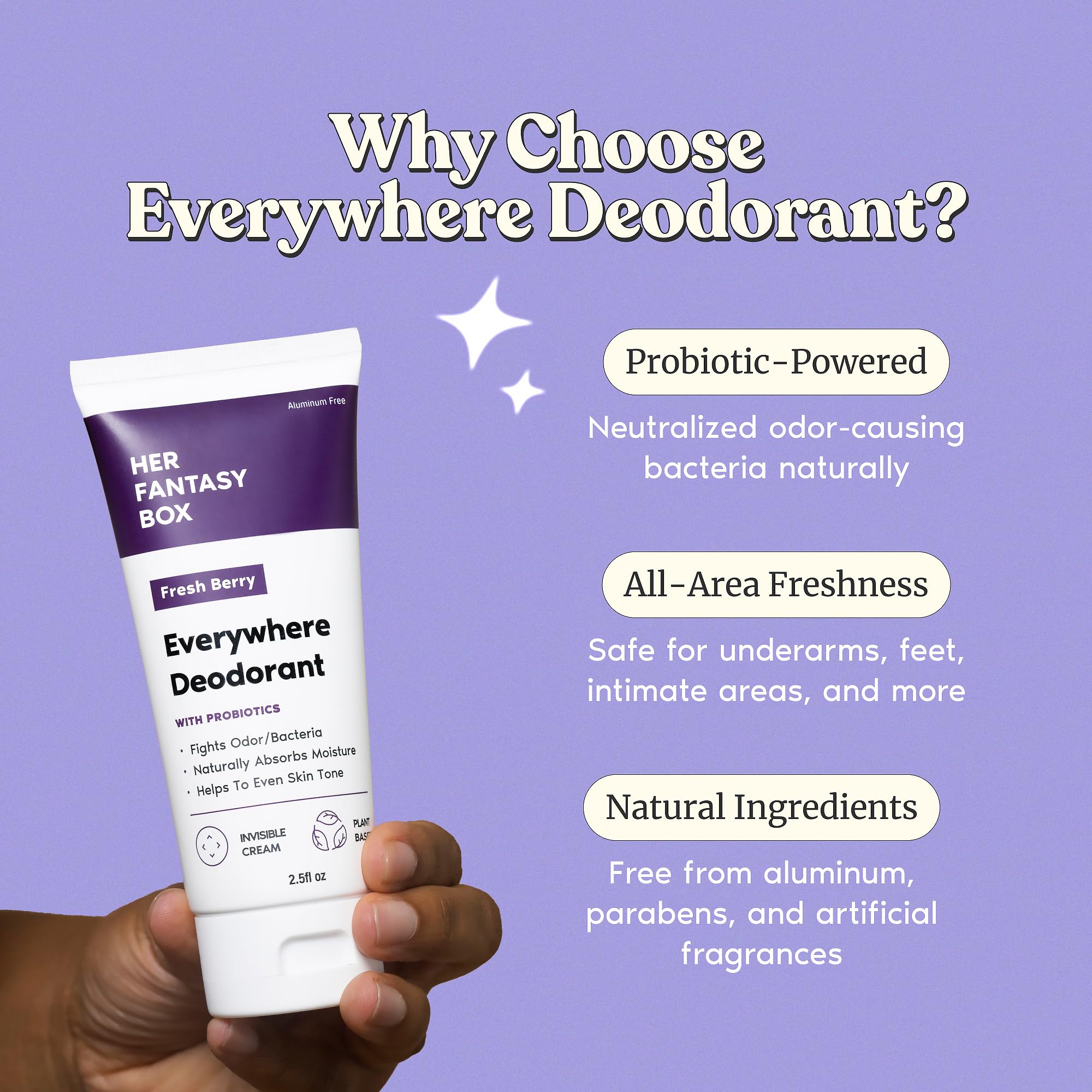 Her Fantasy Box Déodorant, probiotiques, soutien à l'équilibre cutané au quotidien.