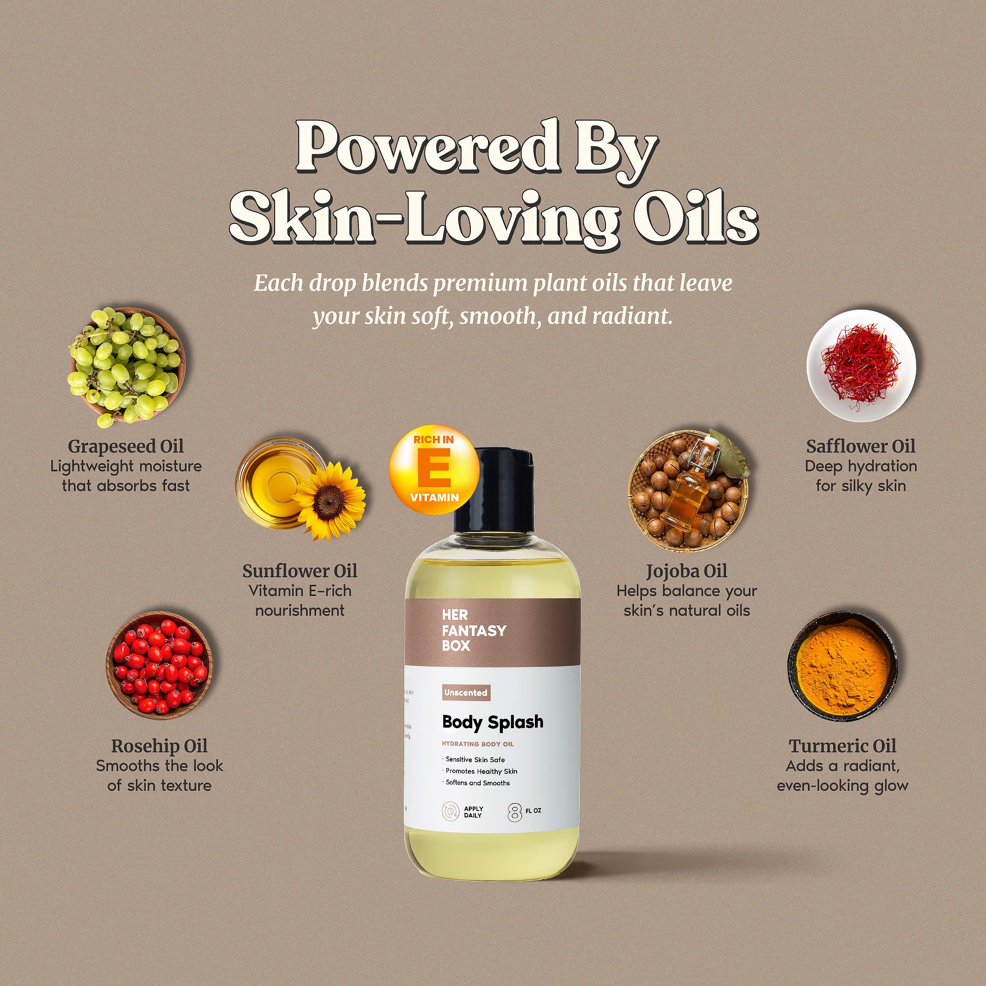 Her Fantasy Box Ingrédients vitamine E et curcuma pour calmer la peau