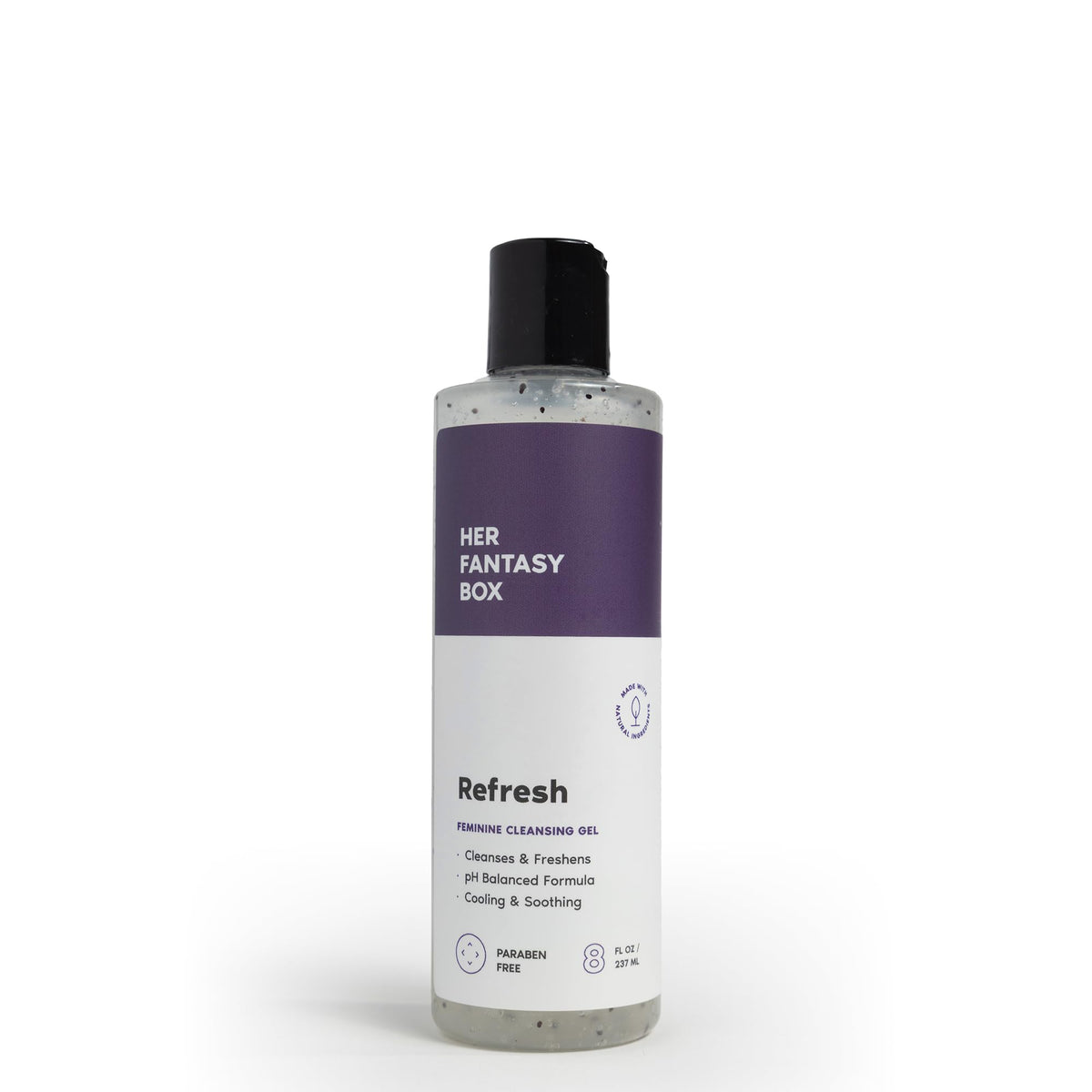 Her Fantasy Box Refresh bottle pour shows a cooling daily cleanse