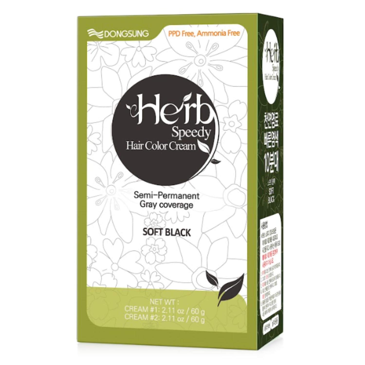 Herb Speedy Color Cream noir doux emballage visible, présentation du produit végétal.