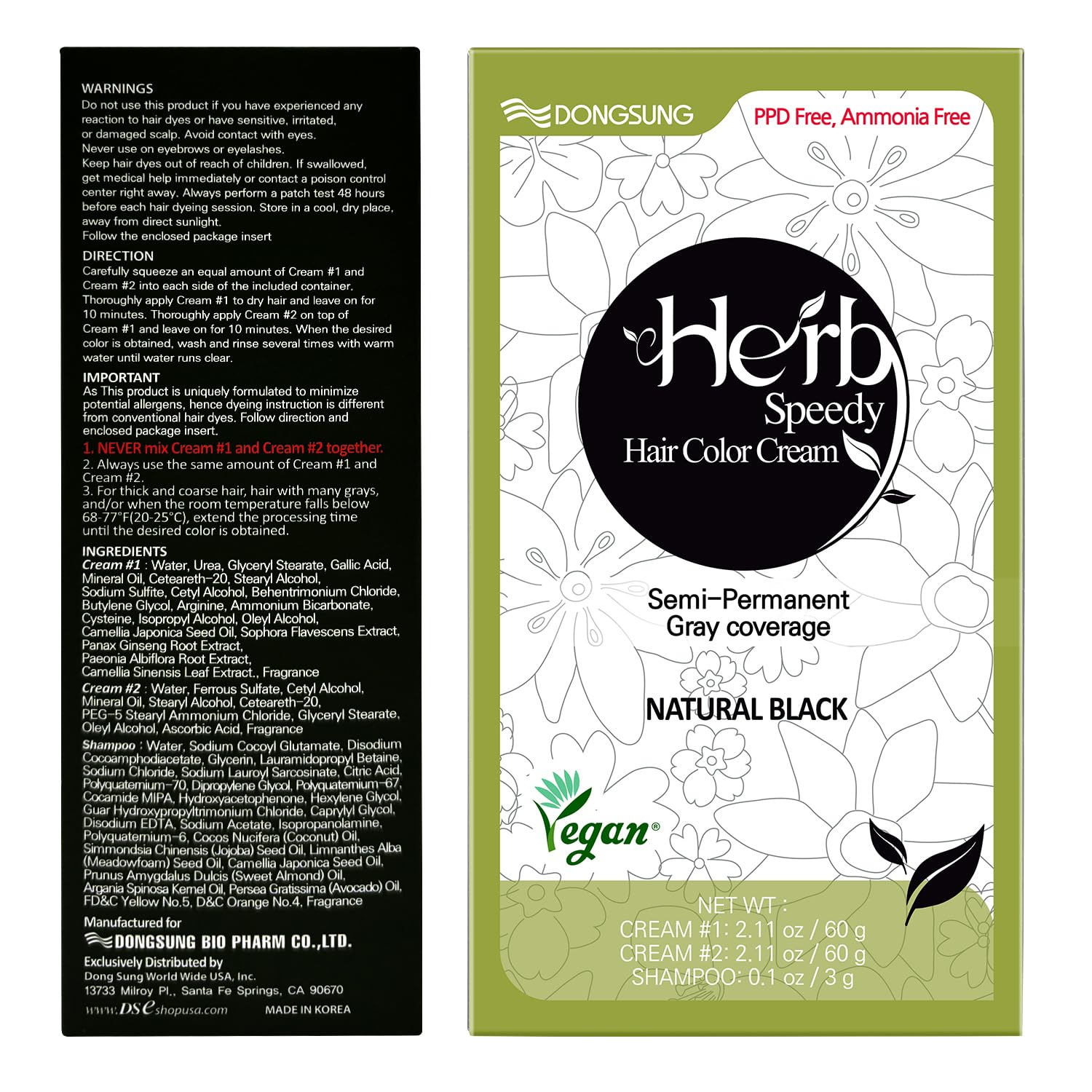 Herb Speedy Crème Colorante – résultat noir naturel et couverture gris.