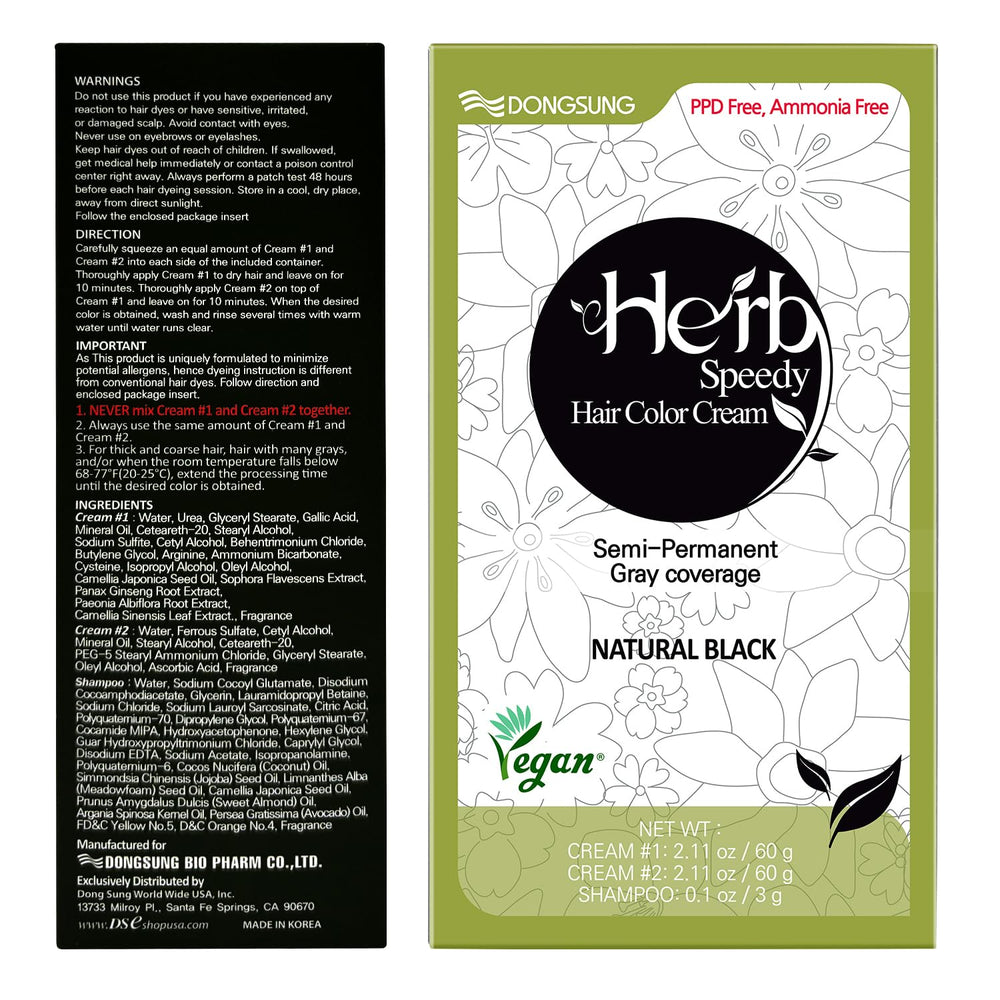 Herb Speedy Crème Colorante – résultat noir naturel et couverture gris.