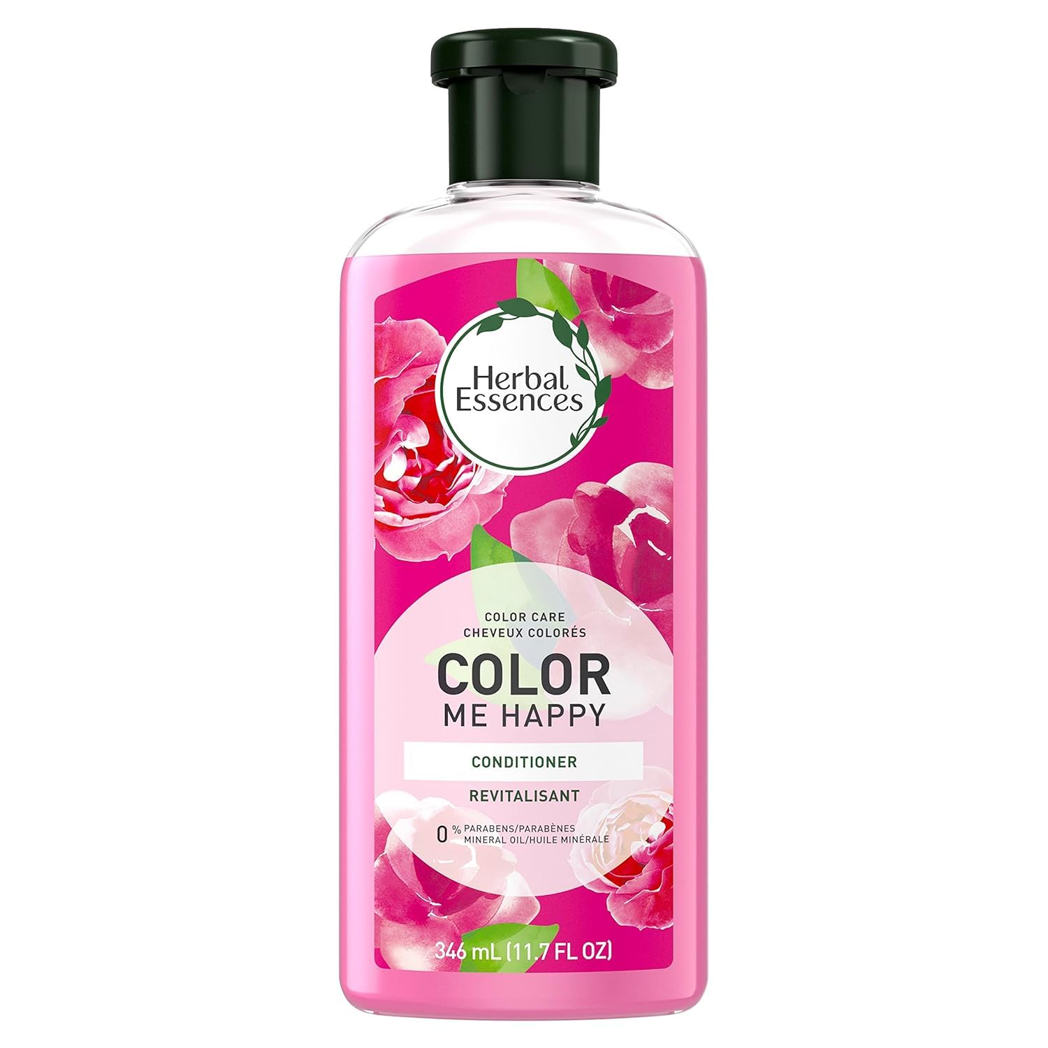 Herbal Essences Color Me Happy Après-Shampooing, bouteille élégante et douceur pour cheveux colorés.