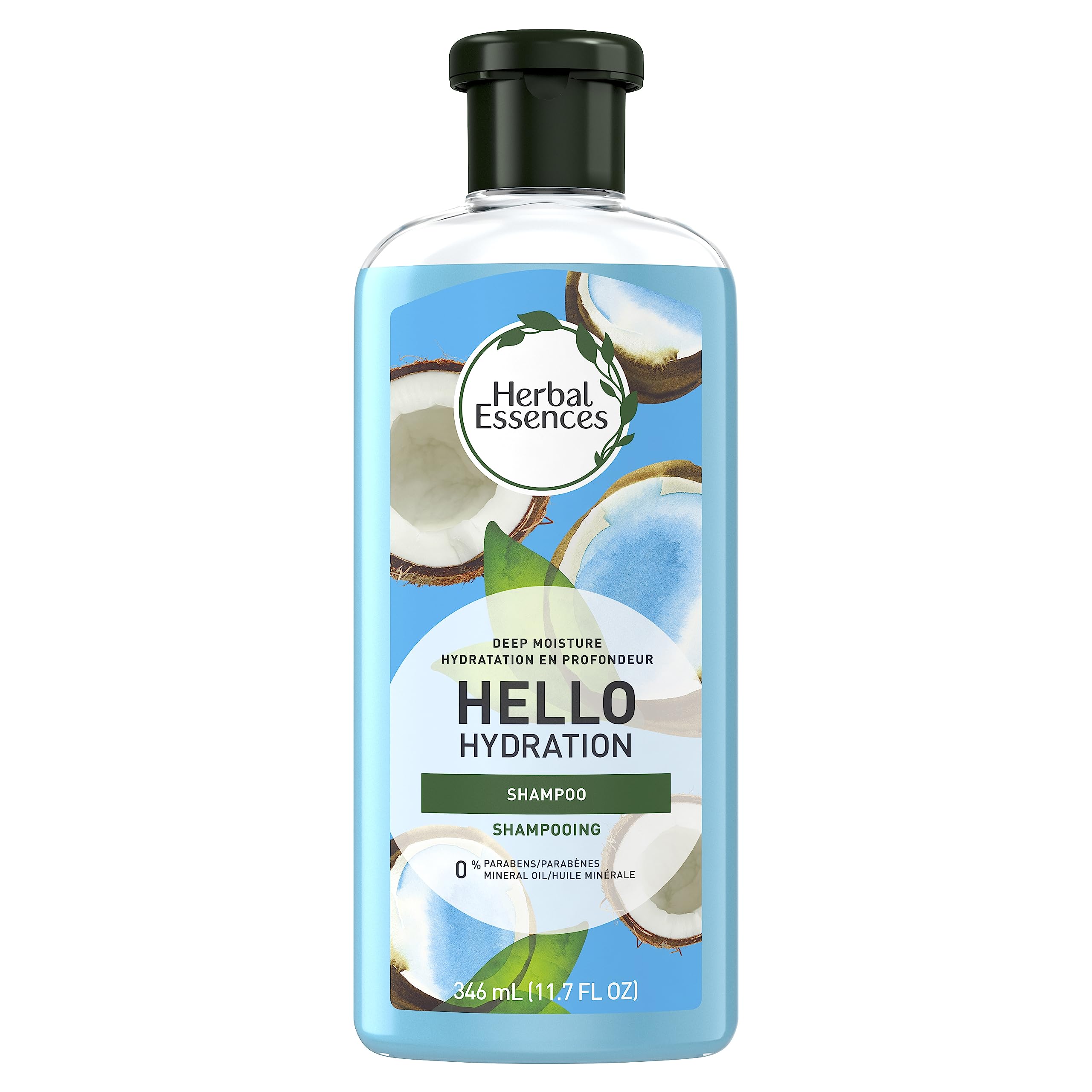Bouteille Herbal Essences Hello Hydration prête pour la douche, hydratation et parfum coco.