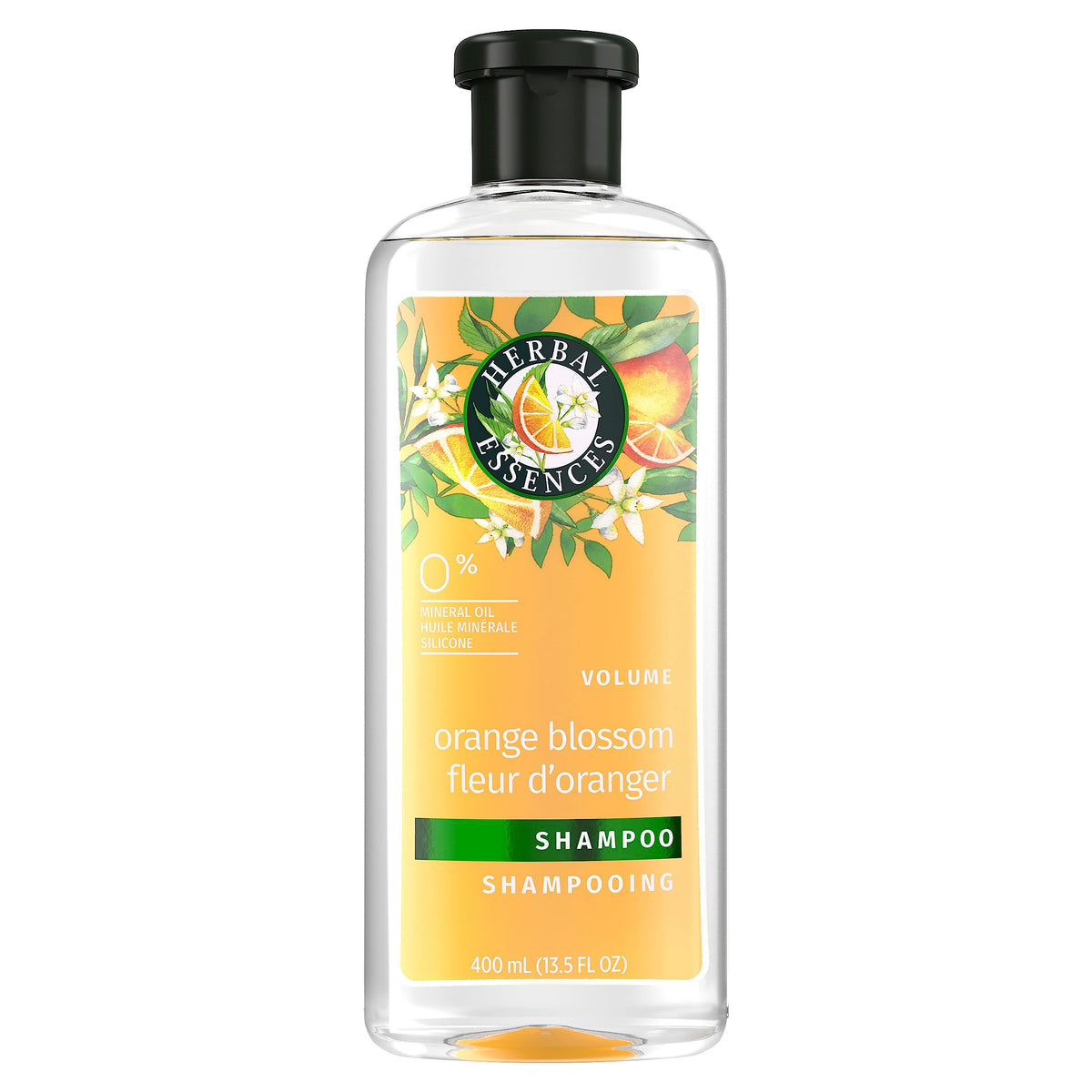 Herbal Essences Orange Citrus Volume Shampoo – bouteille montrant l'arôme agrumes et la promesse de volume.