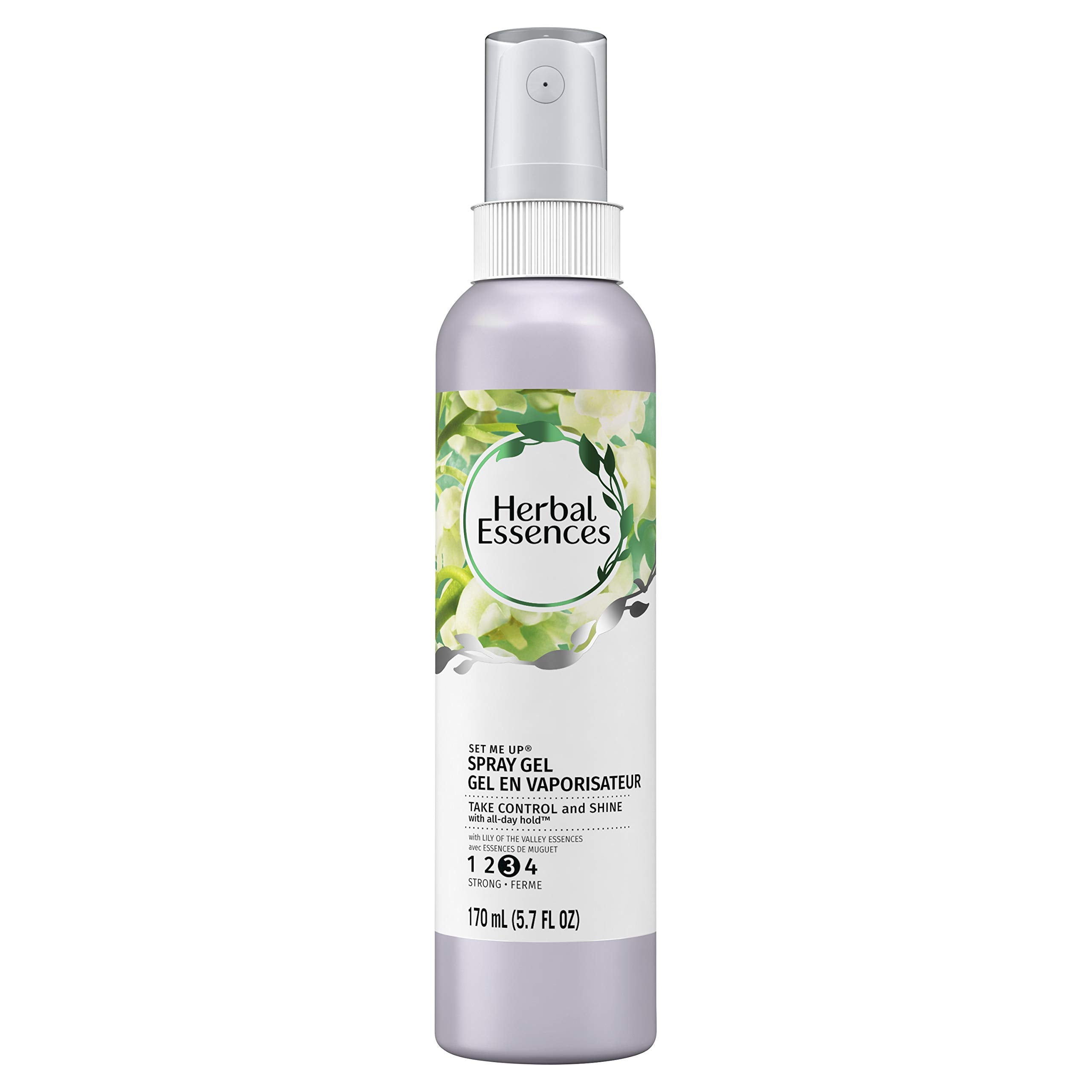 Herbal Essences Set Me Up, bouteille de gel en spray, tenue renforcée et brillance durable.
