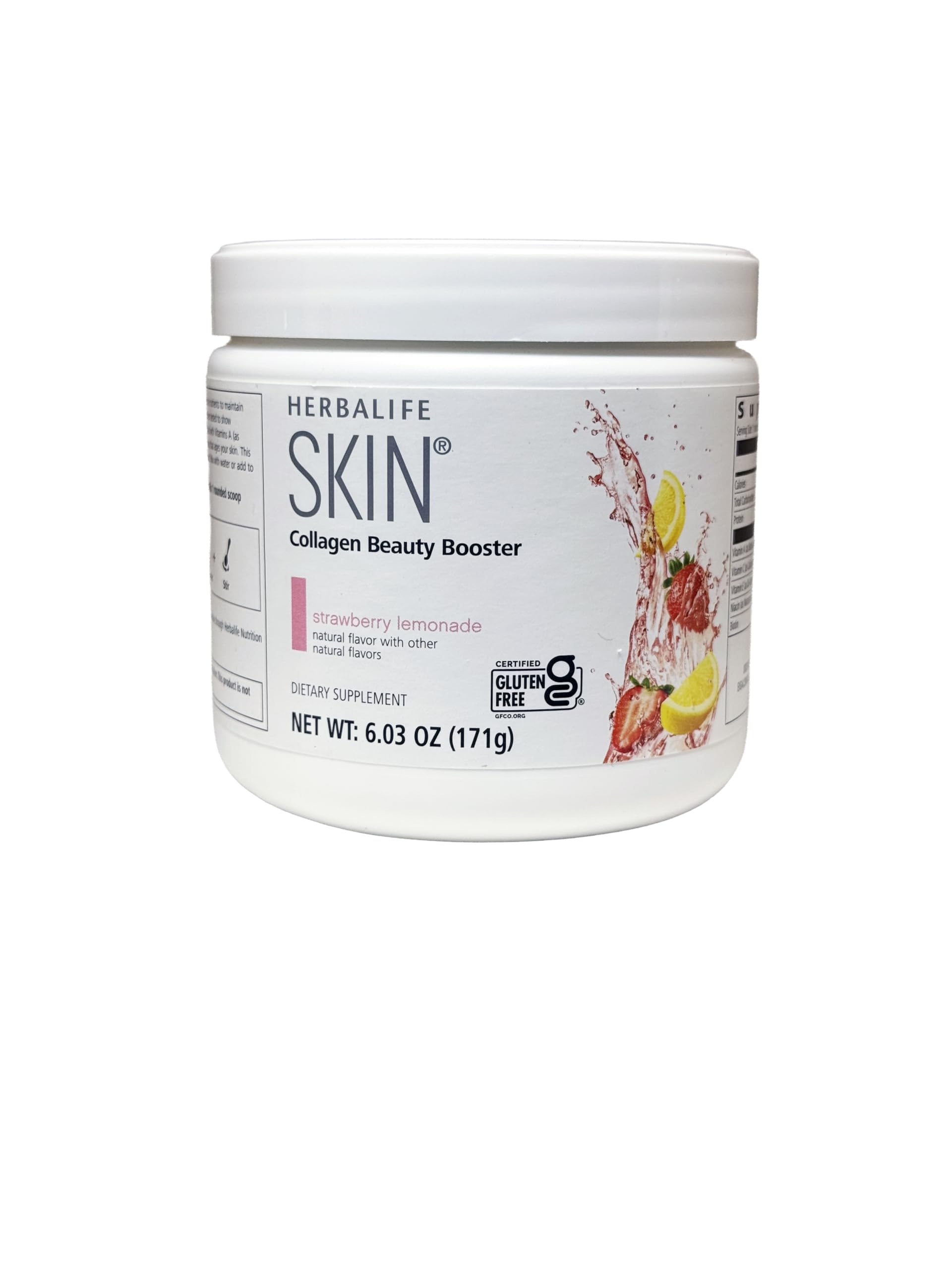 Herbalife collagene pour la peau, bouteille limonade fraise, favorise l'eclat et l'hydratation.