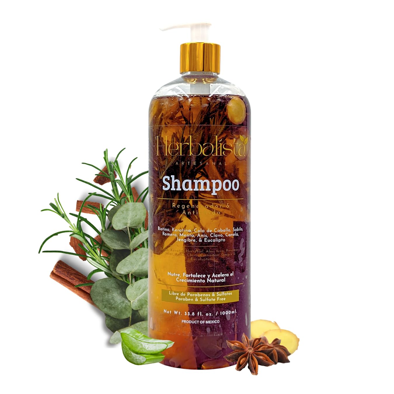 Herbalista Viral Shampoo dans sa bouteille de 1000 ml, soin capillaire naturel.