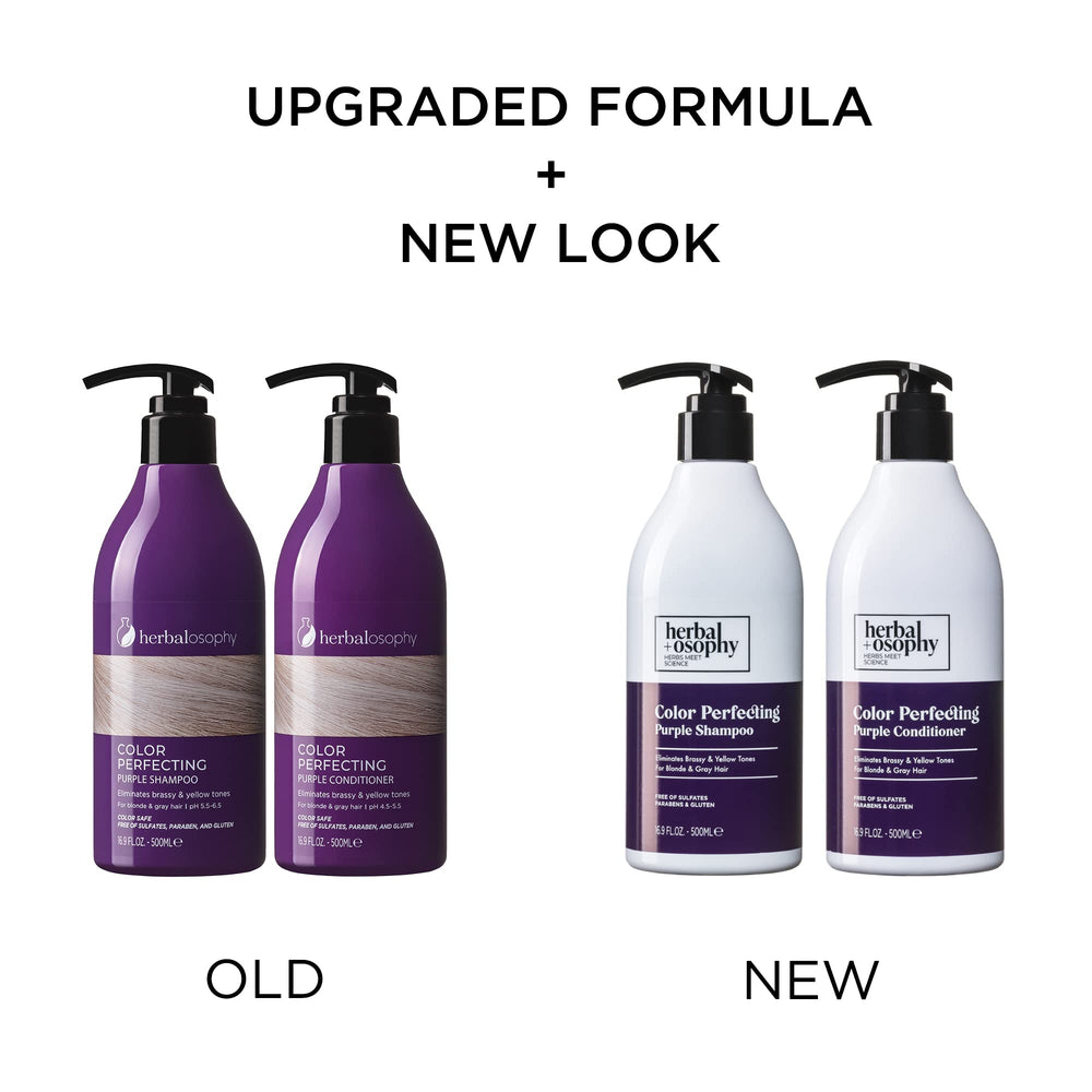 Herbalosophy Conditionneur violet sur cheveux blond-gris, prolonge la couleur et l'hydratation.