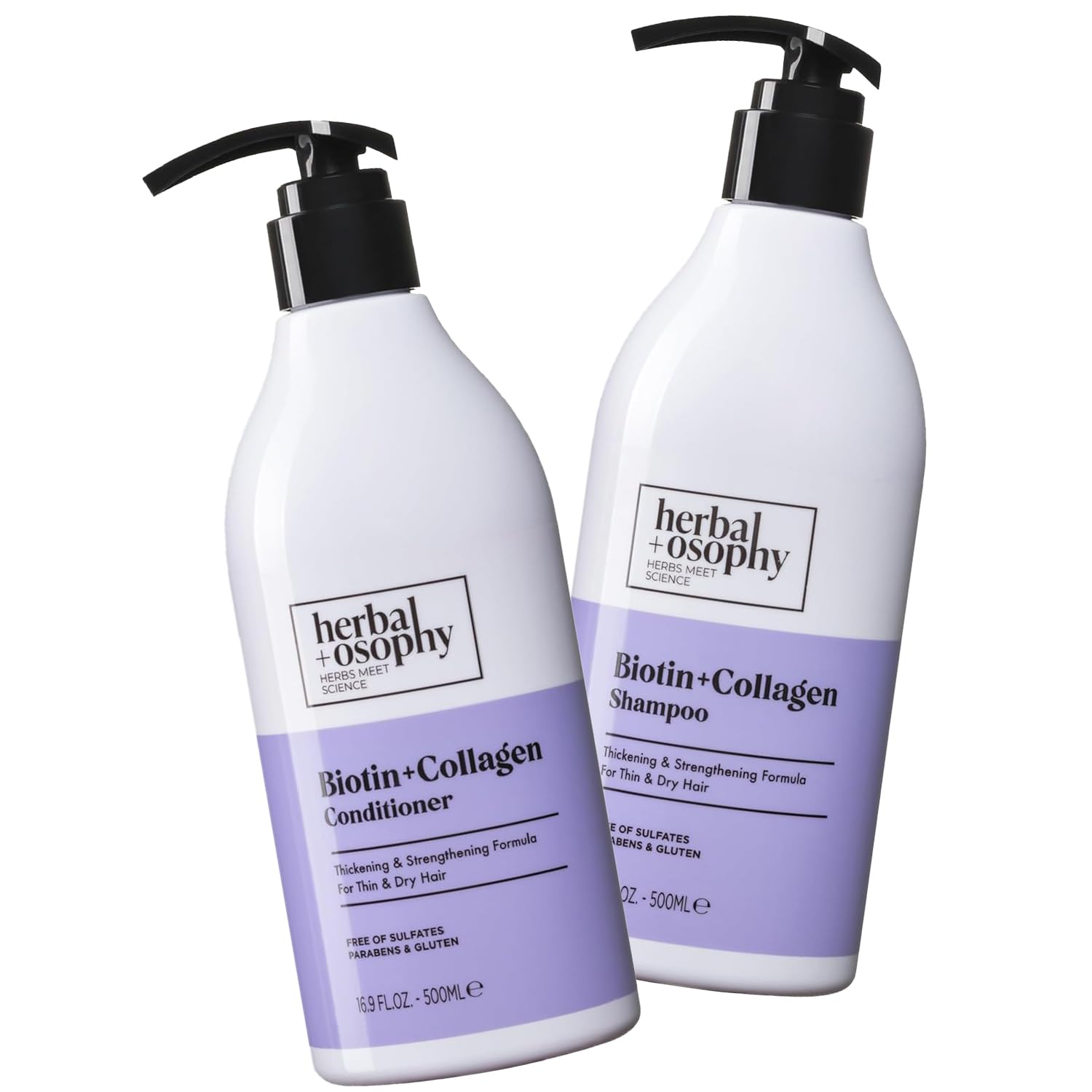 Bouteille Herbalosophy Shampoo biotine et collagene pour cheveux plus forts