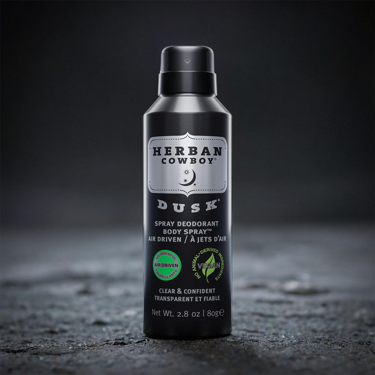 Herban Cowboy Dusk, emballage-étiquette, produit végan et cruelty-free.