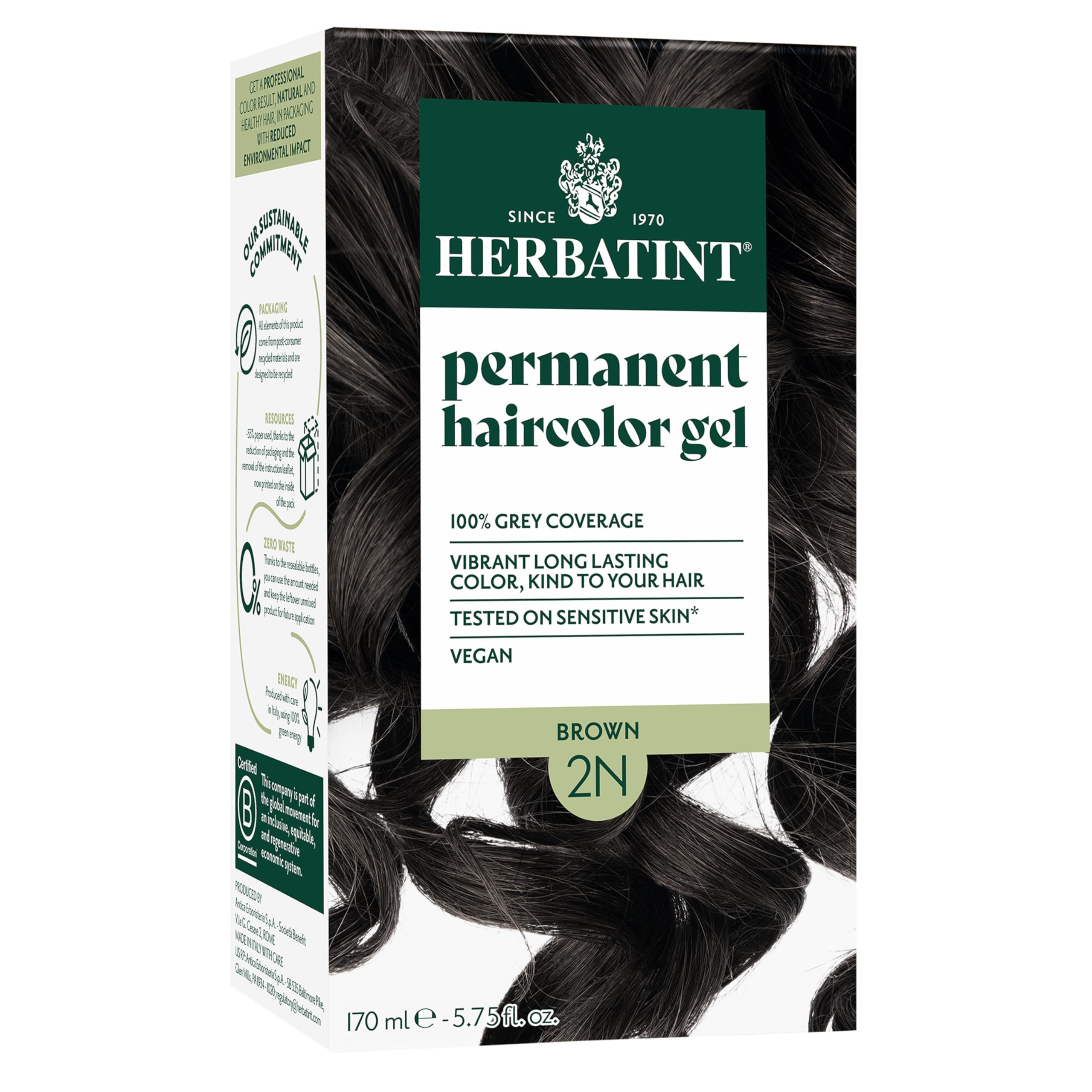 Herbatint 2N Brun – bouteille colorante prête à l'emploi et couverture des gris