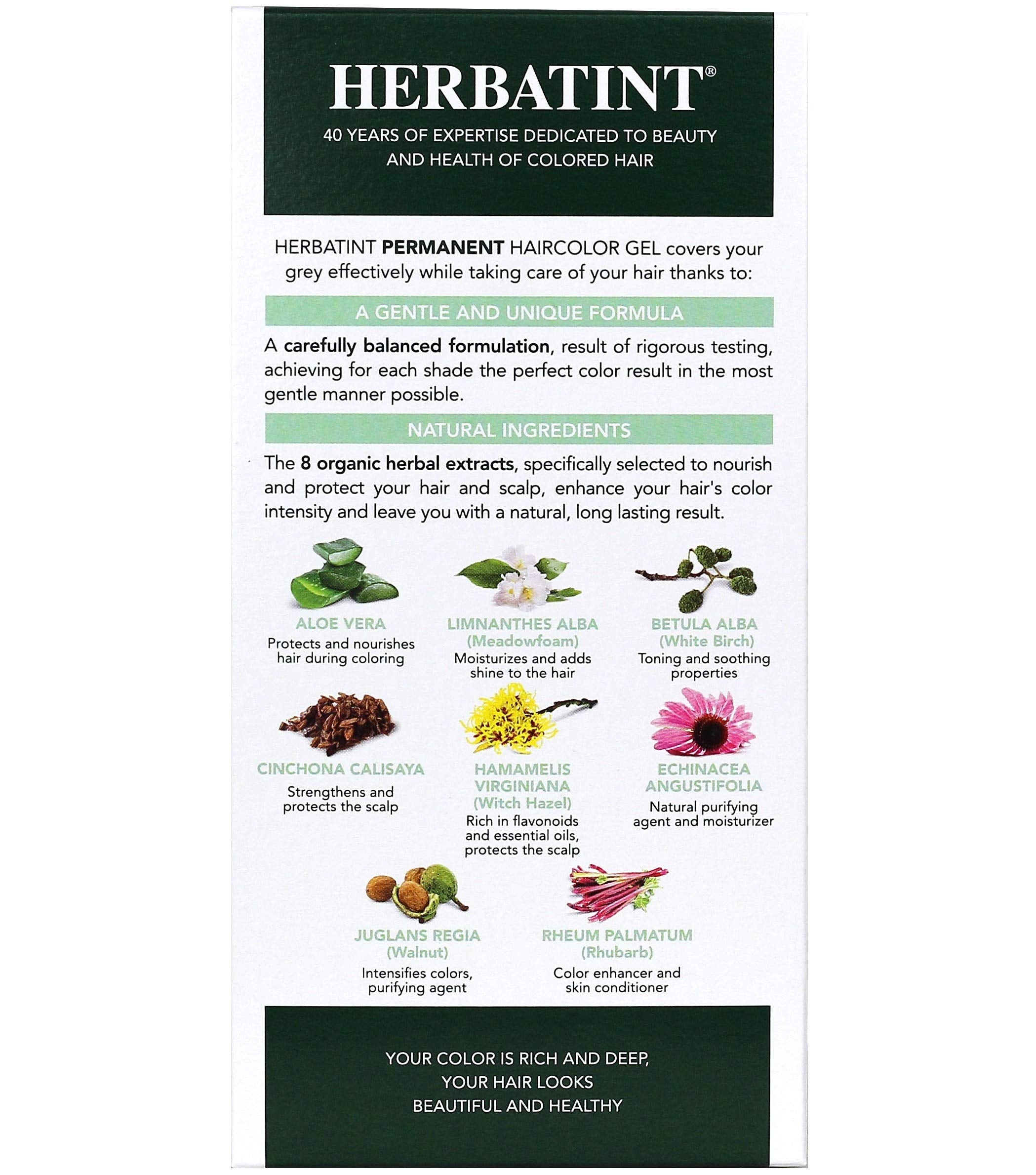 Extraits herbacés de Herbatint 5D nourrissent et protègent le cuir chevelu.