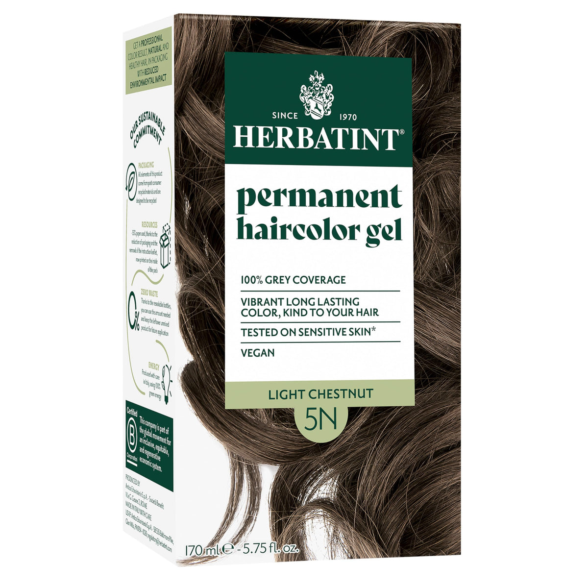 Herbatint 5N Châtain clair : bouteille prête pour l'application et couvrance des gris.