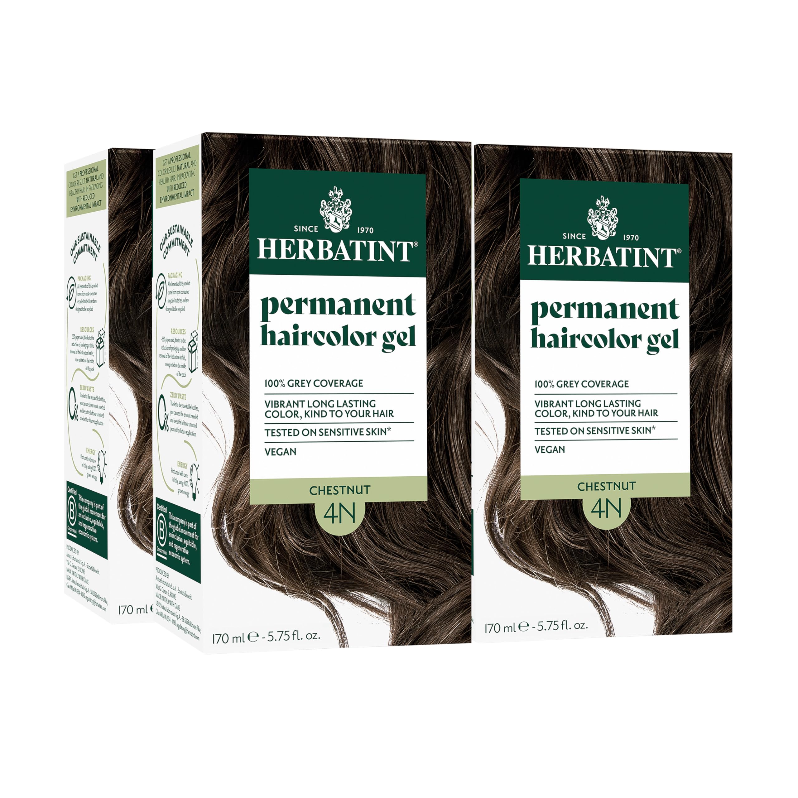 Herbatint 4N Chestnut – bouteille colorante facile à appliquer et couleur homogène.