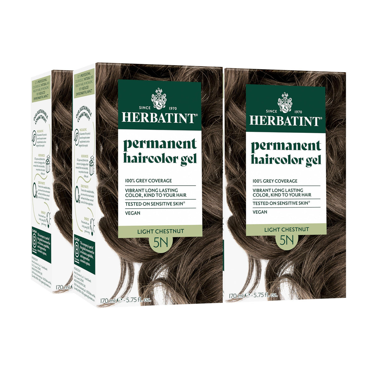 Herbatint 5N Light Chestnut emballage écoresponsable facilitant l’utilisation.