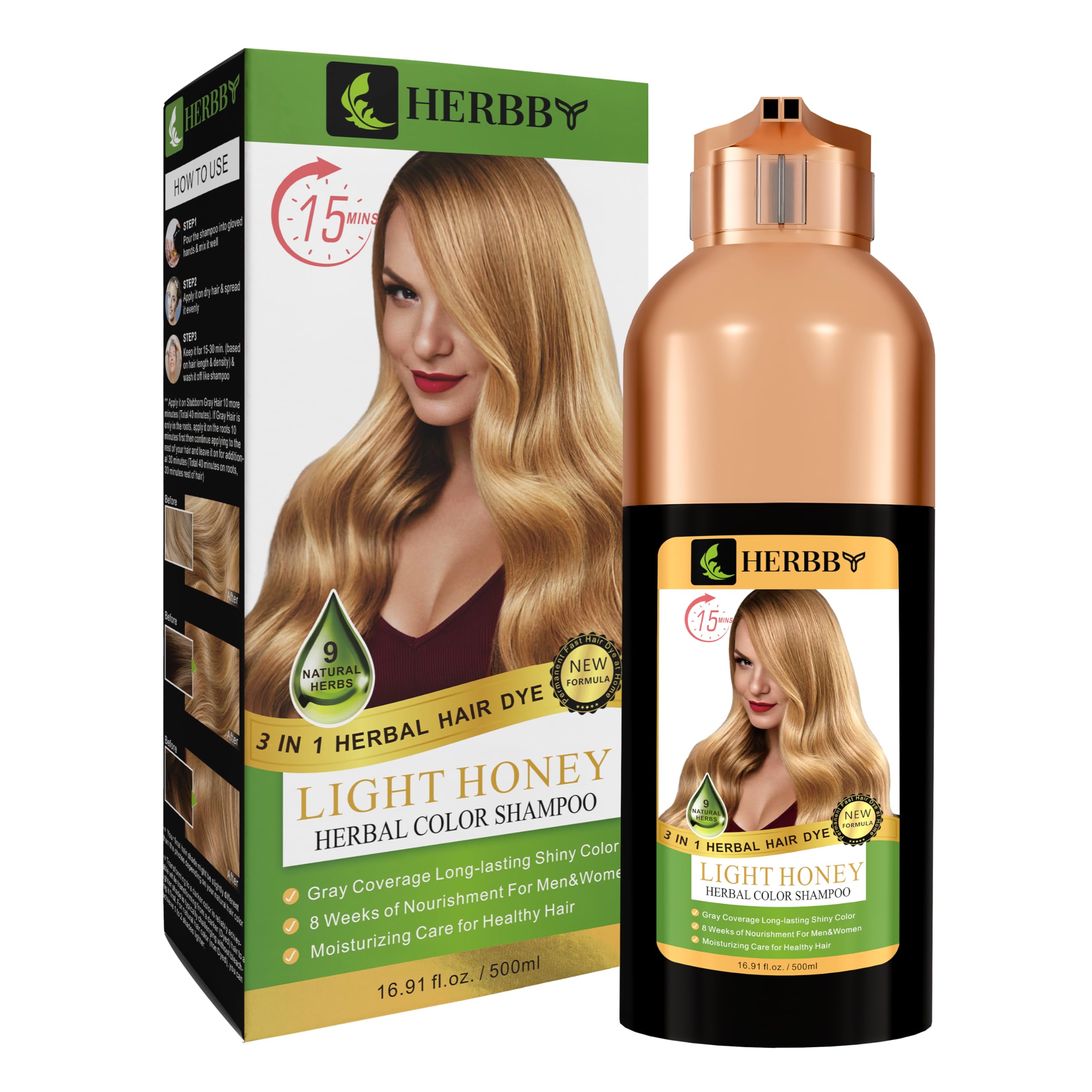 HERBBY Après-usage: cheveux lustrés et douceur retrouvée.