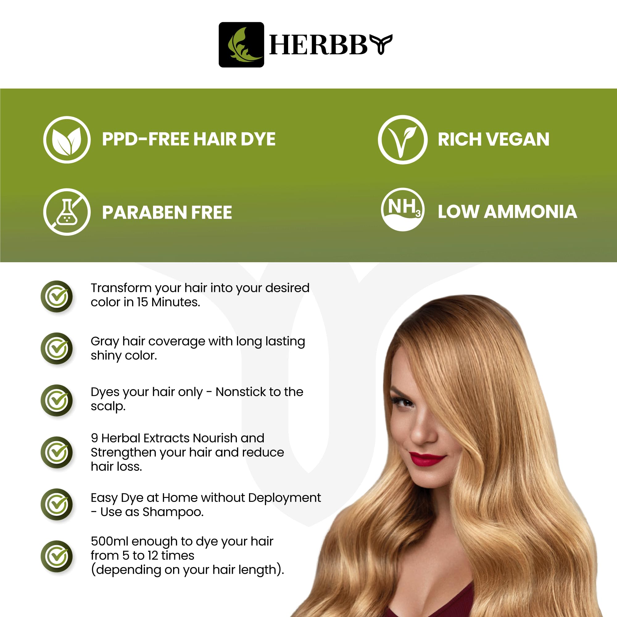 HERBBY Résultat brillant et durable sur cheveux gris.