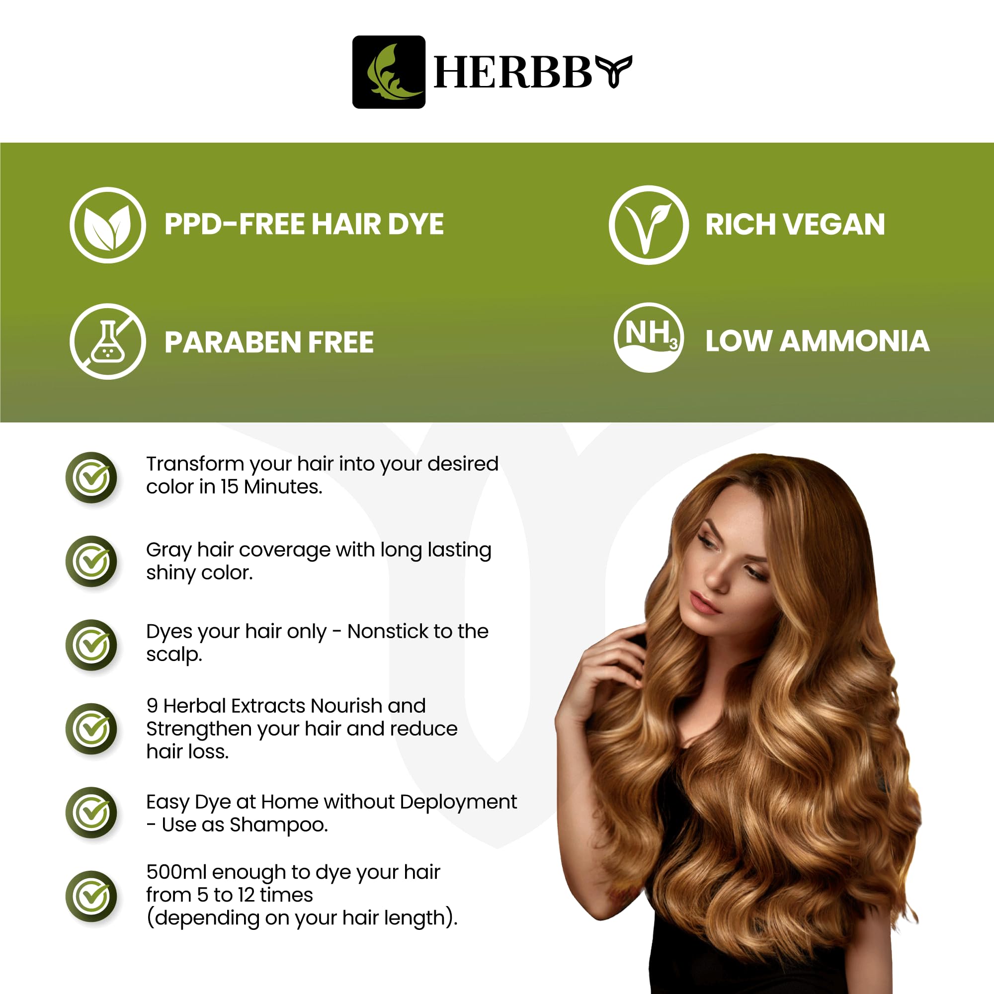 HERBBY Shampoing-faible-ammoniaque: équilibre couleur et confort du cuir chevelu.