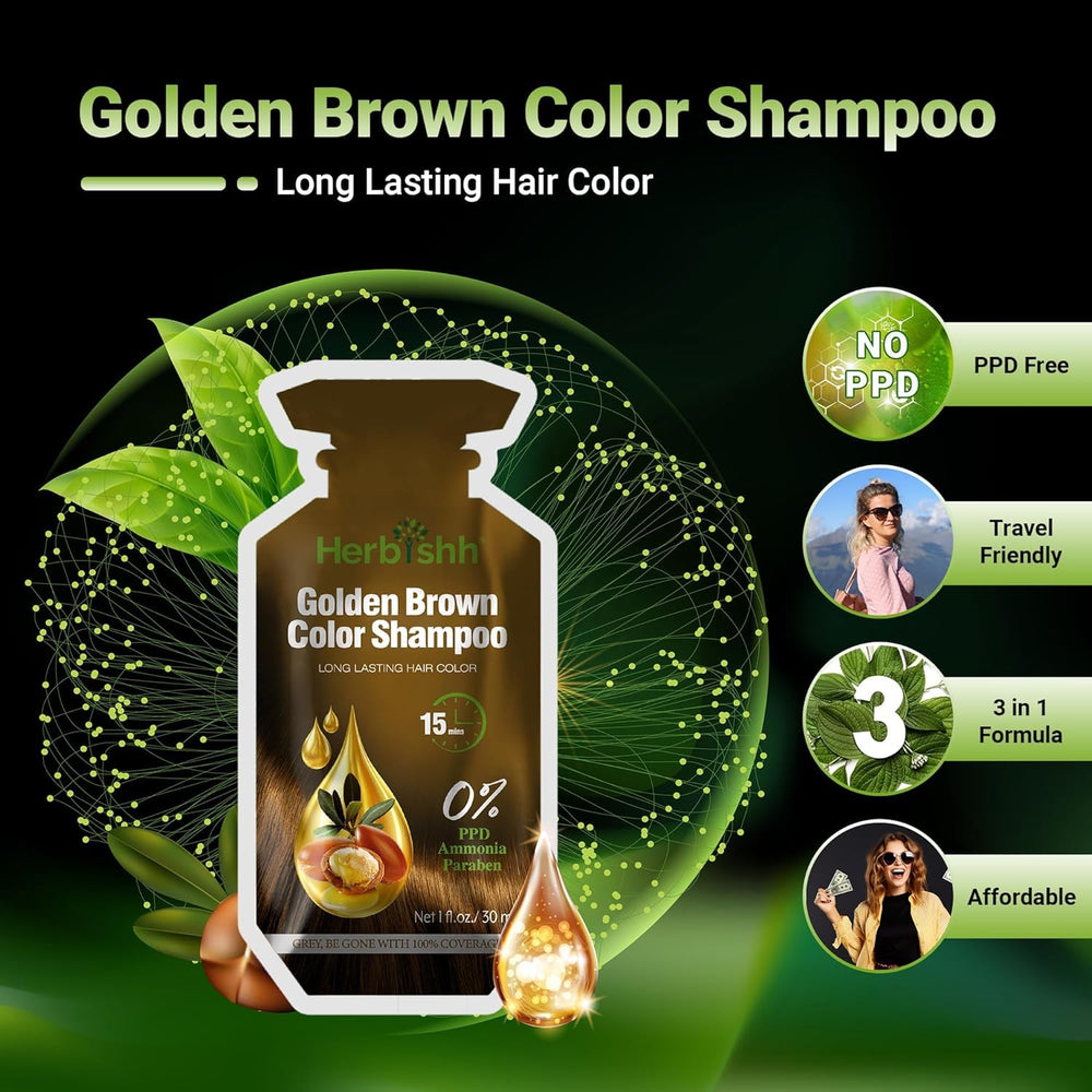 Herbishh Golden Brown packaging box with 30ml x10 sachets