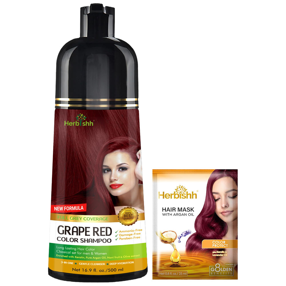 Herbishh Hair Color Shampoo bouteille couleur raisin rouge pour cheveux gris