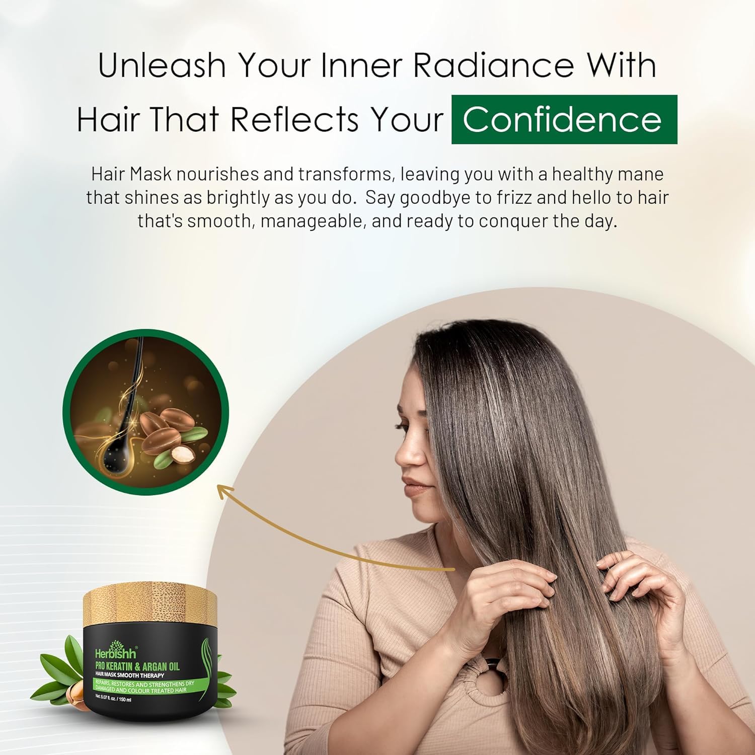 Herbishh masque cheveux argan texture crème—application douce et nourrissante