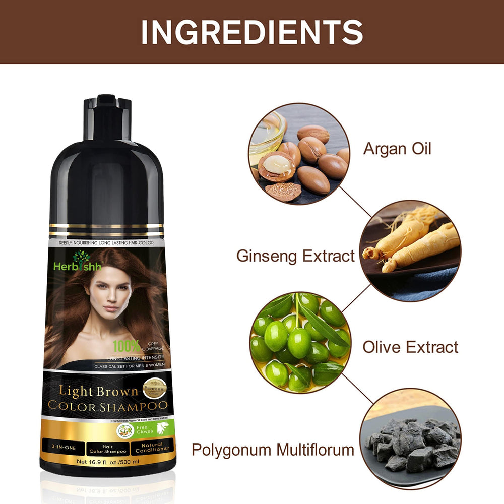 Shampooing colorant Herbishh 3-en-1 – huile d’argan pour cheveux doux et hydratés.