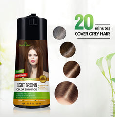 Avant-après avec Herbishh montrant l’uniformité de la couleur sur cheveux gris.