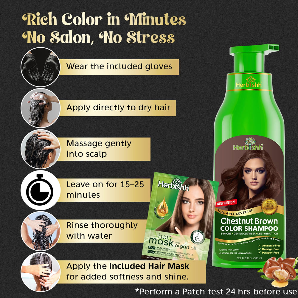 Shampoing sans ammoniaque Herbishh, formule douce et sans agressivité.