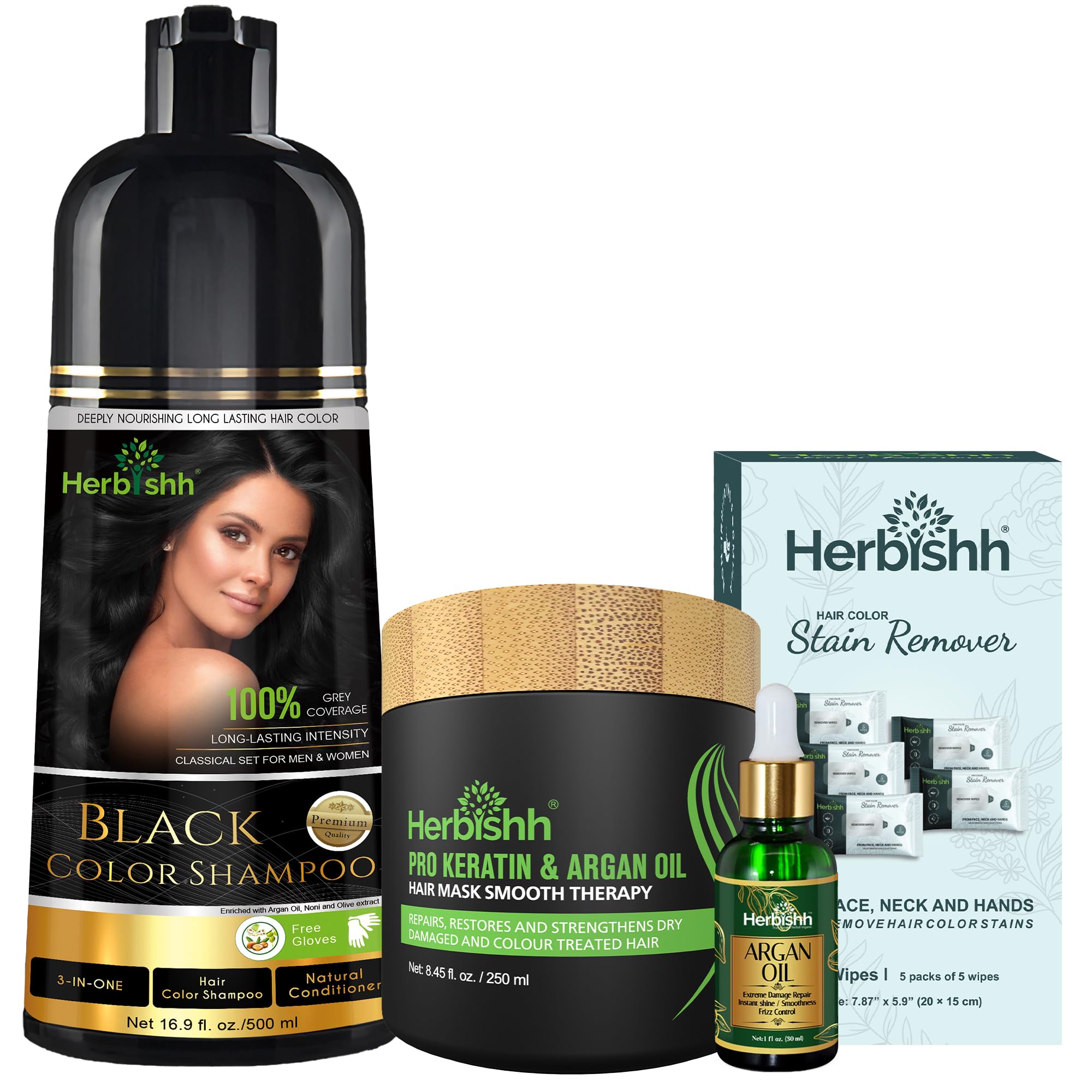 Shampooing colorant Herbishh pour cheveux gris, coloration durable et soin nourrissant.
