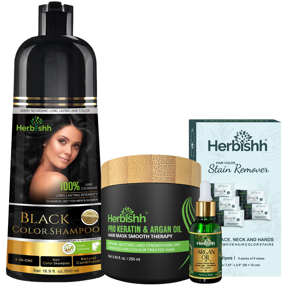 Shampooing colorant Herbishh pour cheveux gris, coloration durable et soin nourrissant.