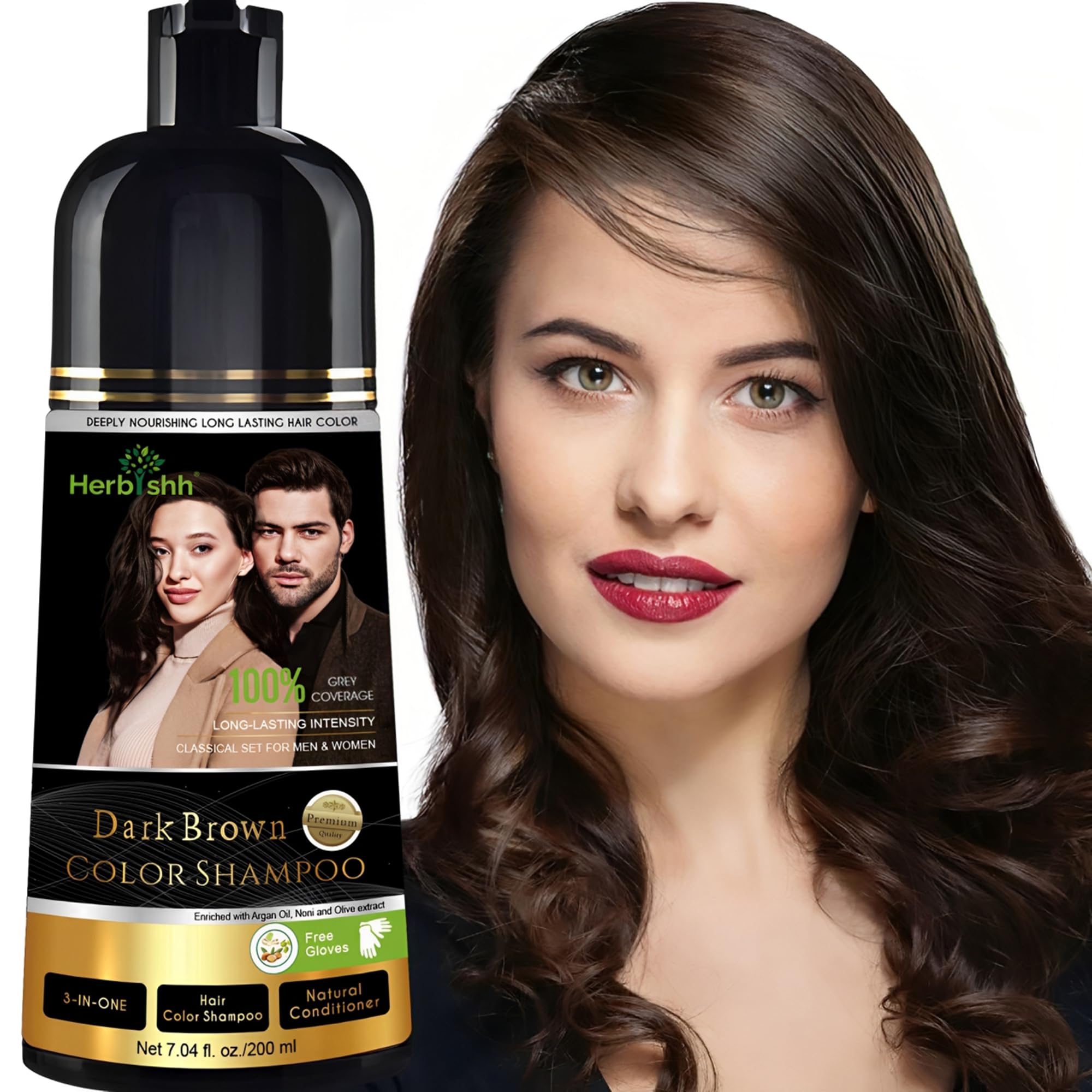 Herbishh shampoo coloration brun foncé offre une couverture des cheveux gris sans ammoniaque.