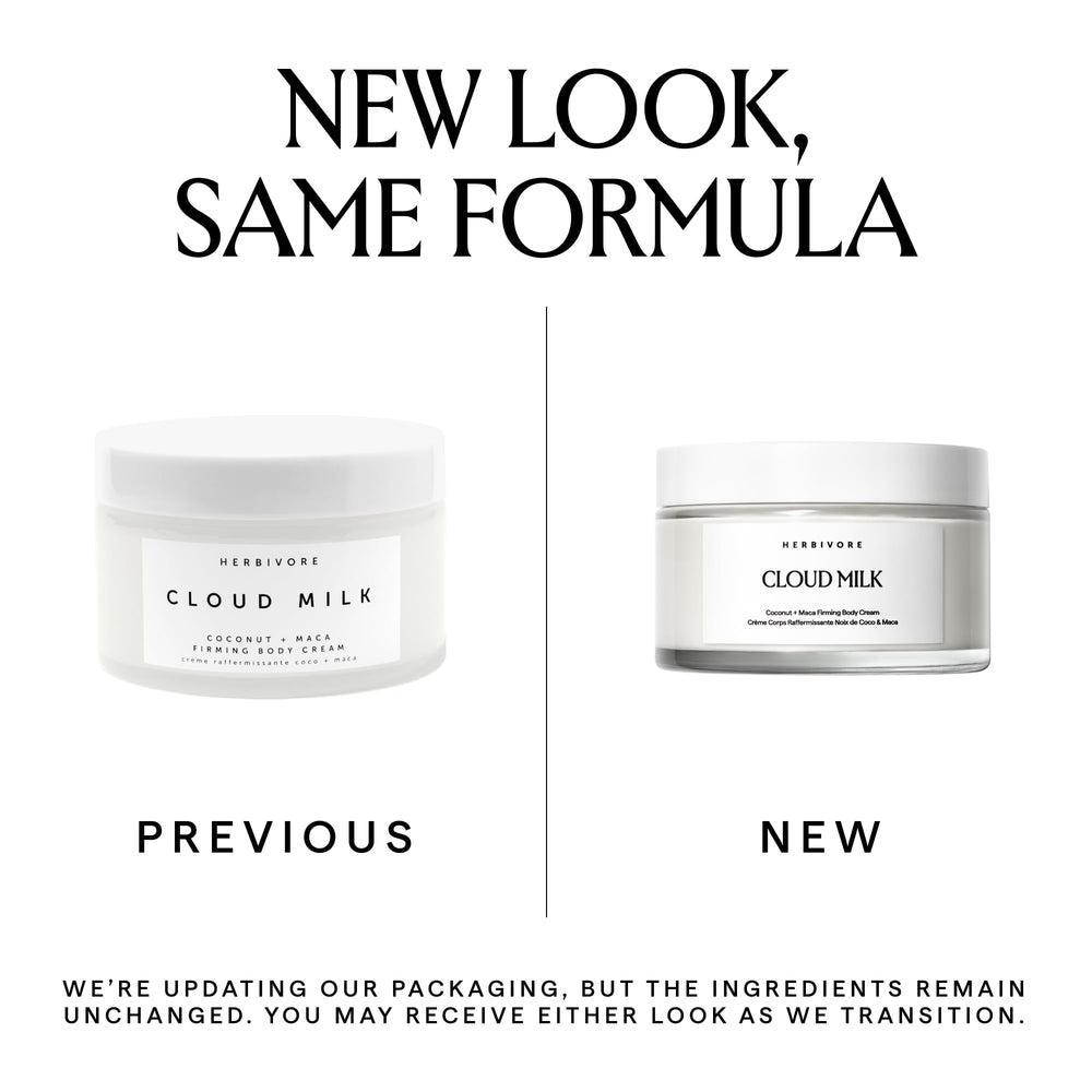 HERBIVORE Cloud Milk Crème – texture légère et peau douce.