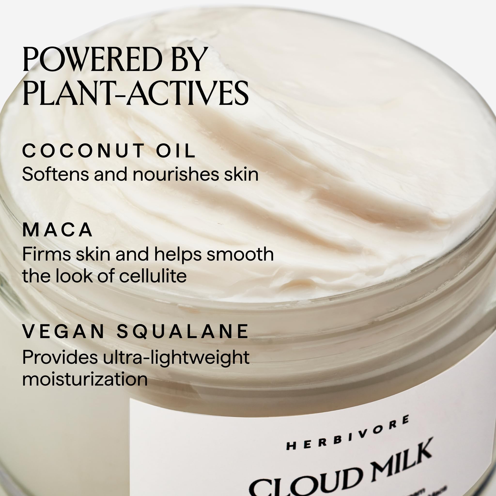 HERBIVORE Cloud Milk Crème – parfum coco et maca et sensation de fraîcheur.