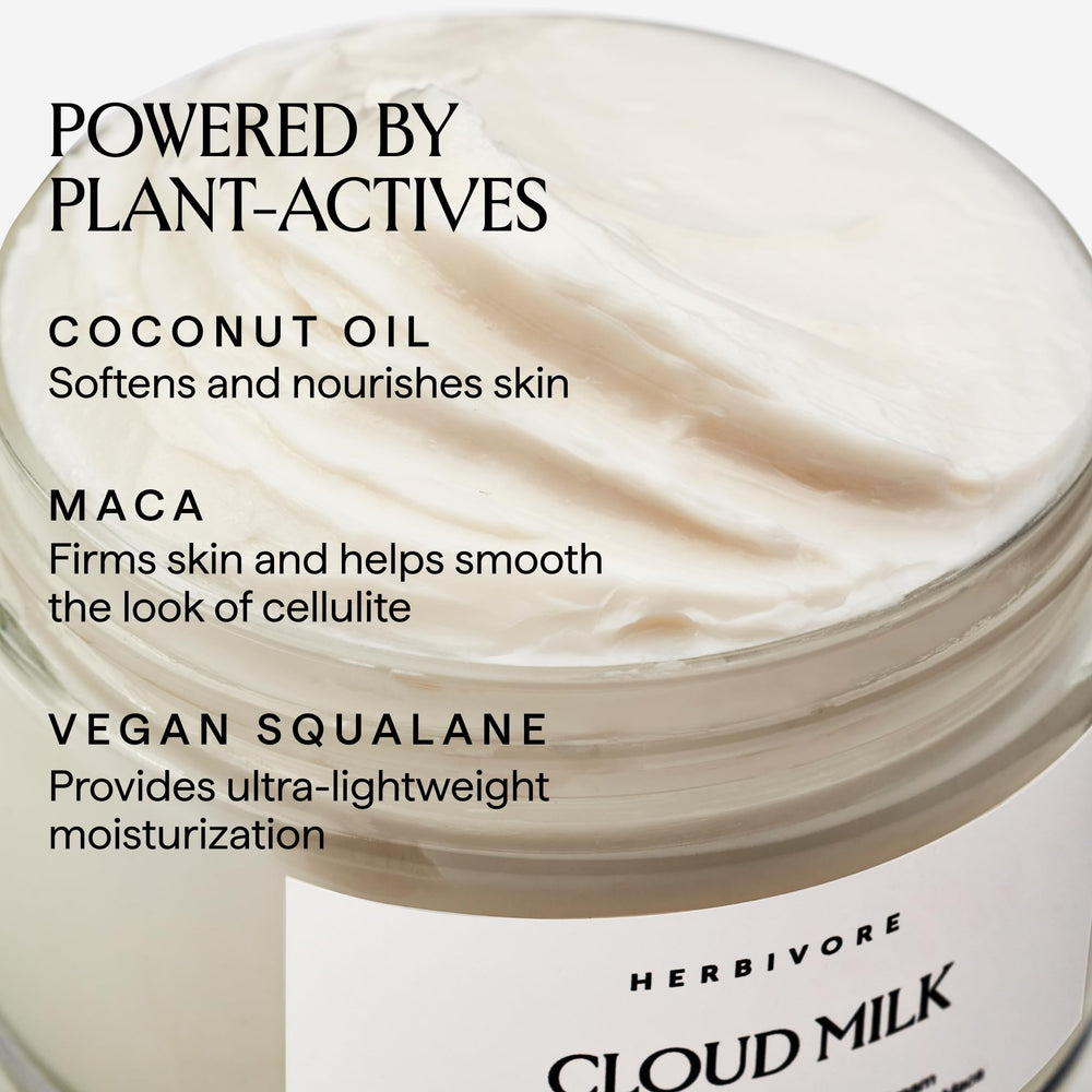 HERBIVORE Cloud Milk Crème – parfum coco et maca et sensation de fraîcheur.