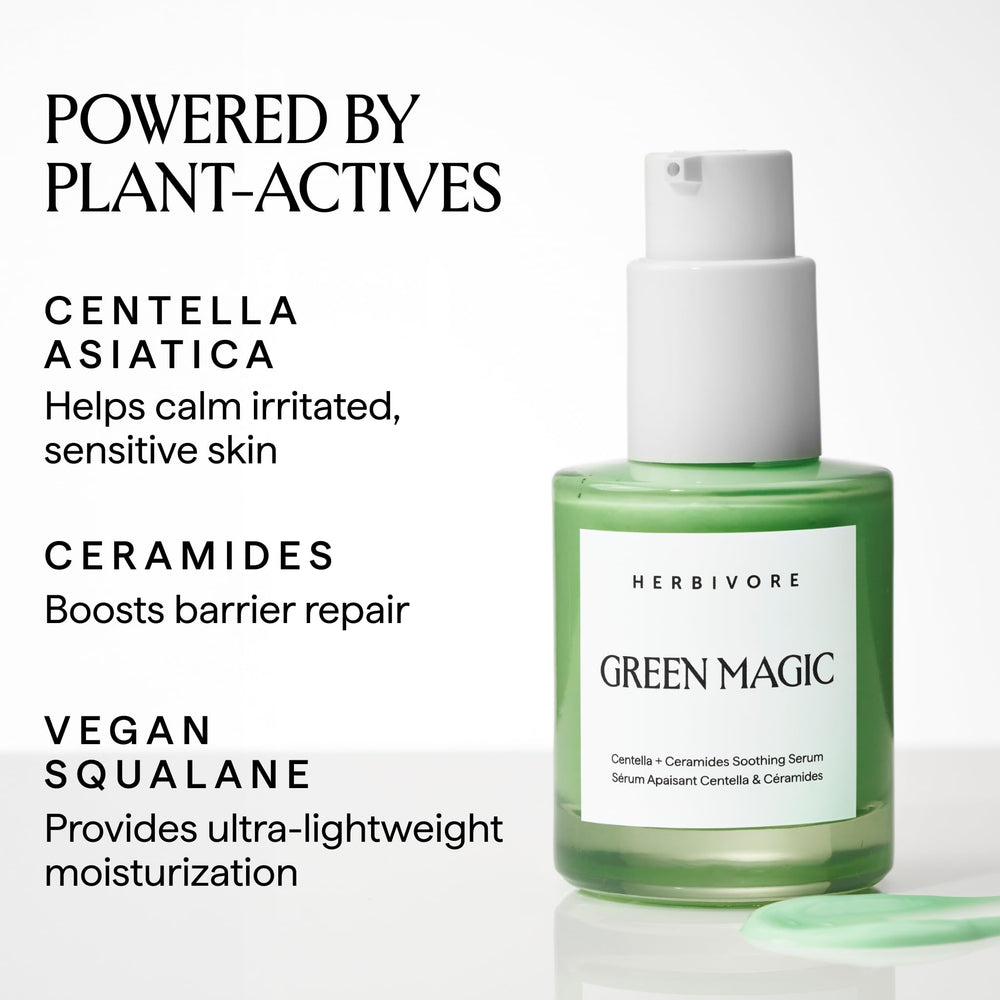 HERBIVORE Green Magic Serum – application-goutte, apporte un apaisement.