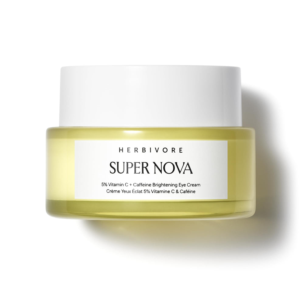 HERBIVORE Super Nova Crème Yeux – Bouteille, réduction des poches et cernes.