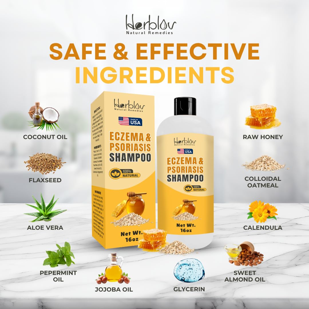 Herblov Shampoing Eczéma, utilisation familiale simple, convient aux adultes et enfants.