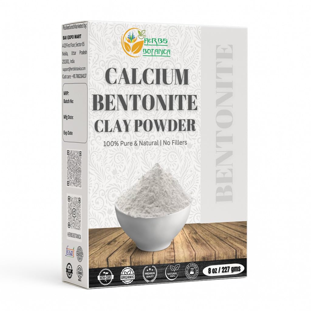 Herbs Botanica Argile Bentonite Calcium - poudre pure pour visage et corps, purifie en douceur.