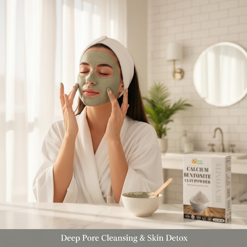 Herbes Botanica Masque Visage Argile Bentonite pour pores nets et teint éclatant.