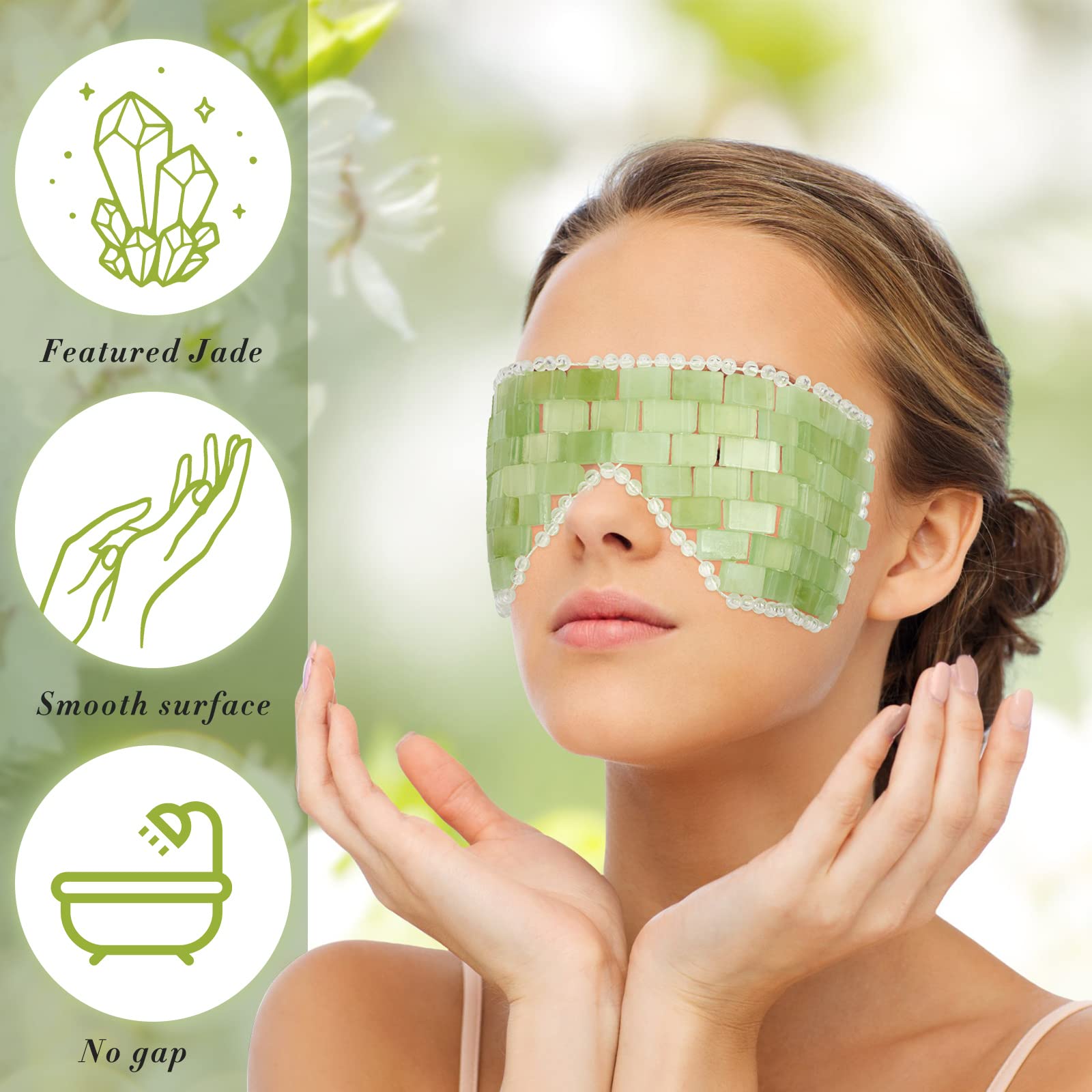 Hercicy jade masque effet lissant, surface polie et douceur sur la peau autour des yeux.