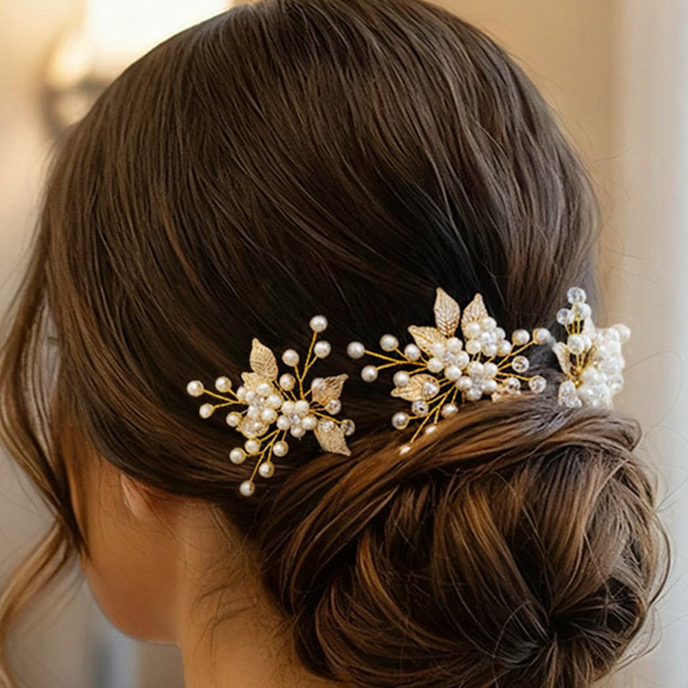 Heread ensemble 3 broches cheveux or, décor romantique.