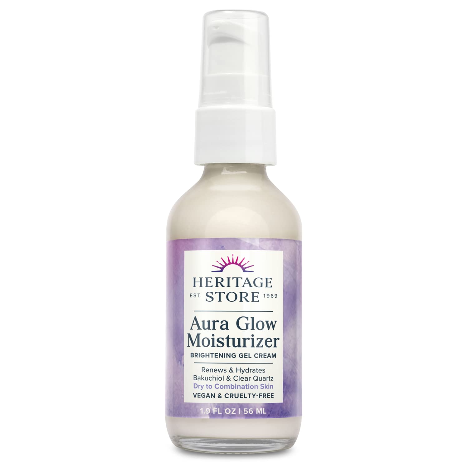 HERITAGE STORE Aura Glow: bouteille-verre et gel hydratant pour peau sèche.